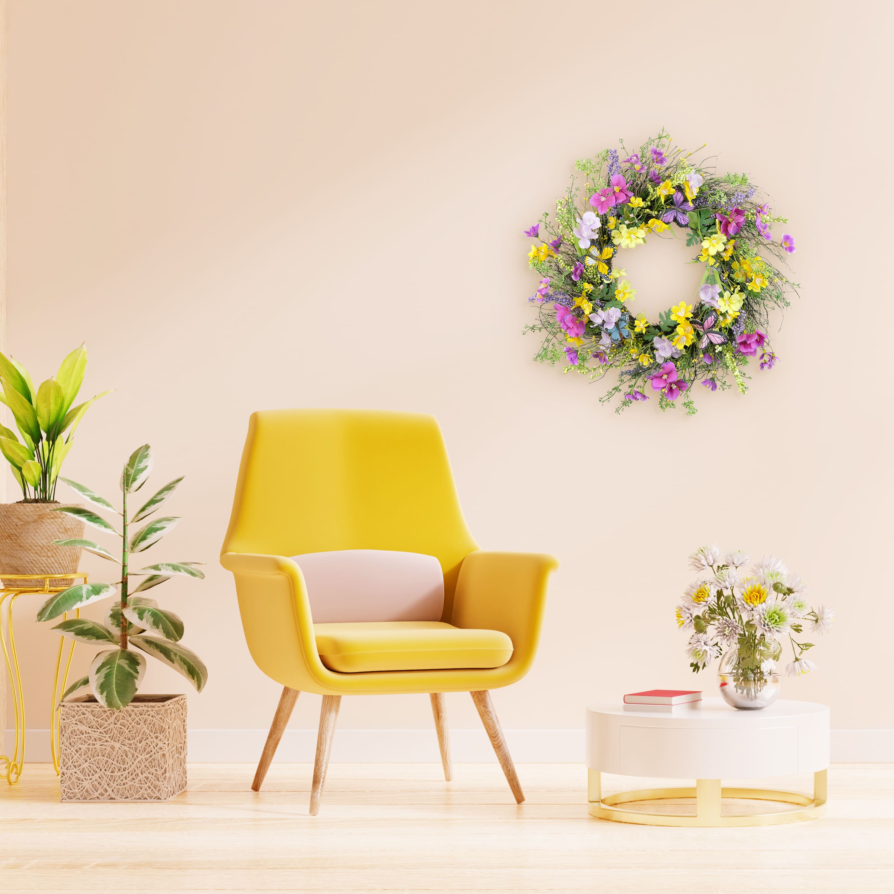 24" Pink, Purple & Yellow Spring Dogwood Floral Wreath