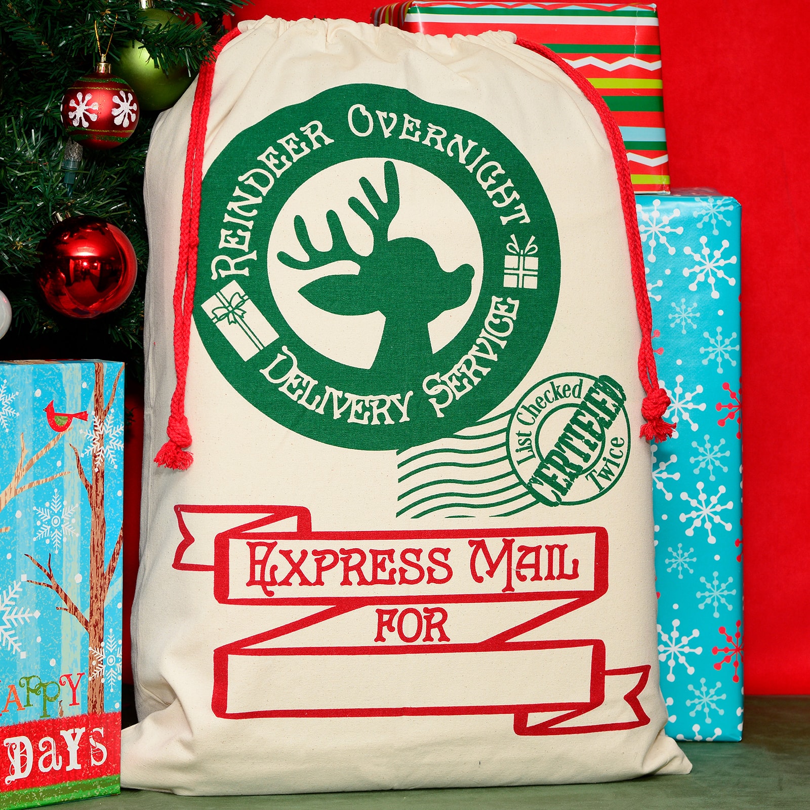 Personality Case™ 19" x 26" Reindeer Overnight Cotton Christmas Drawstring Bag