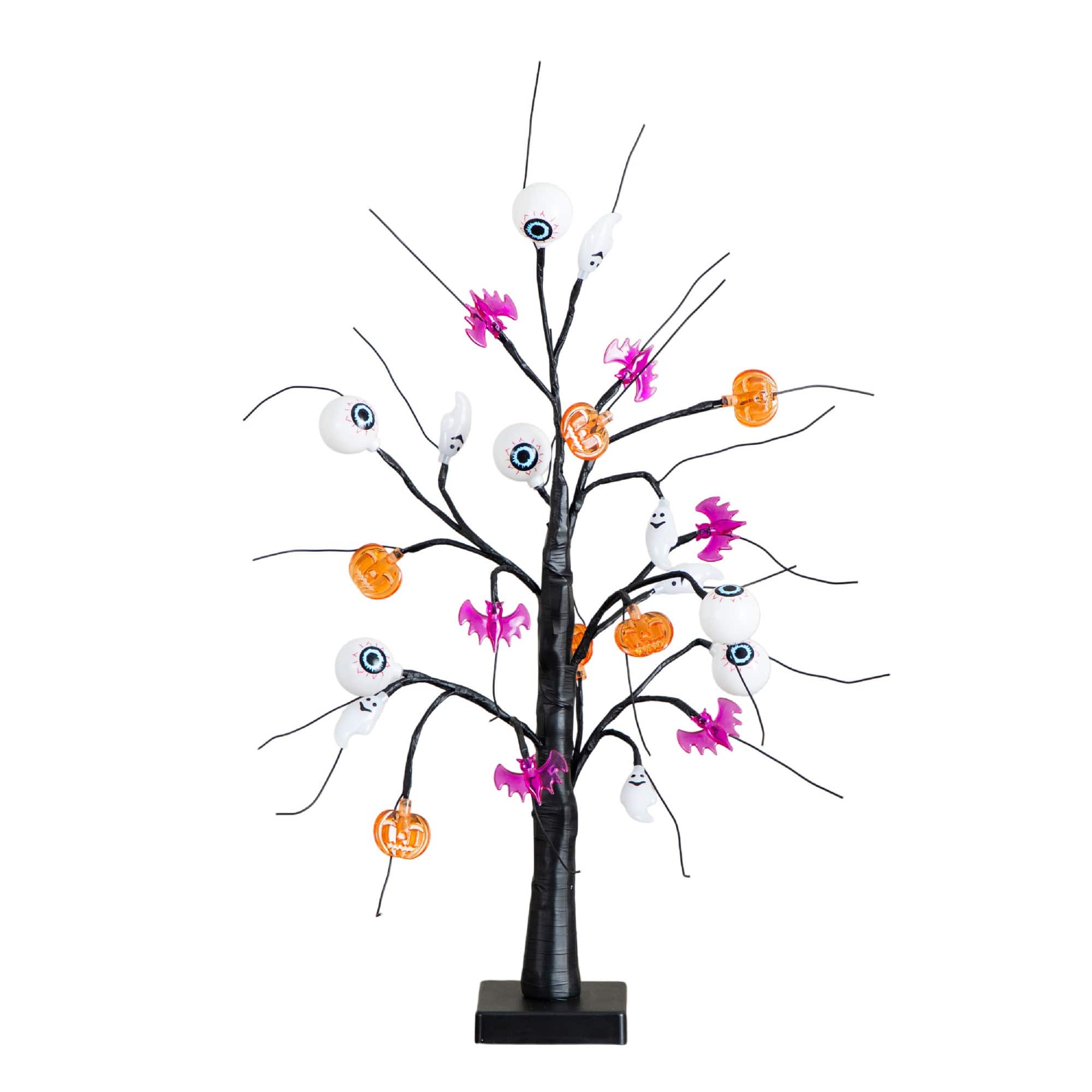 2ft. Pre-Lit Artificial Halloween Eyeballs, Ghosts, Bats &#x26; Pumpkins 24 LED Lighted Ornament Tree