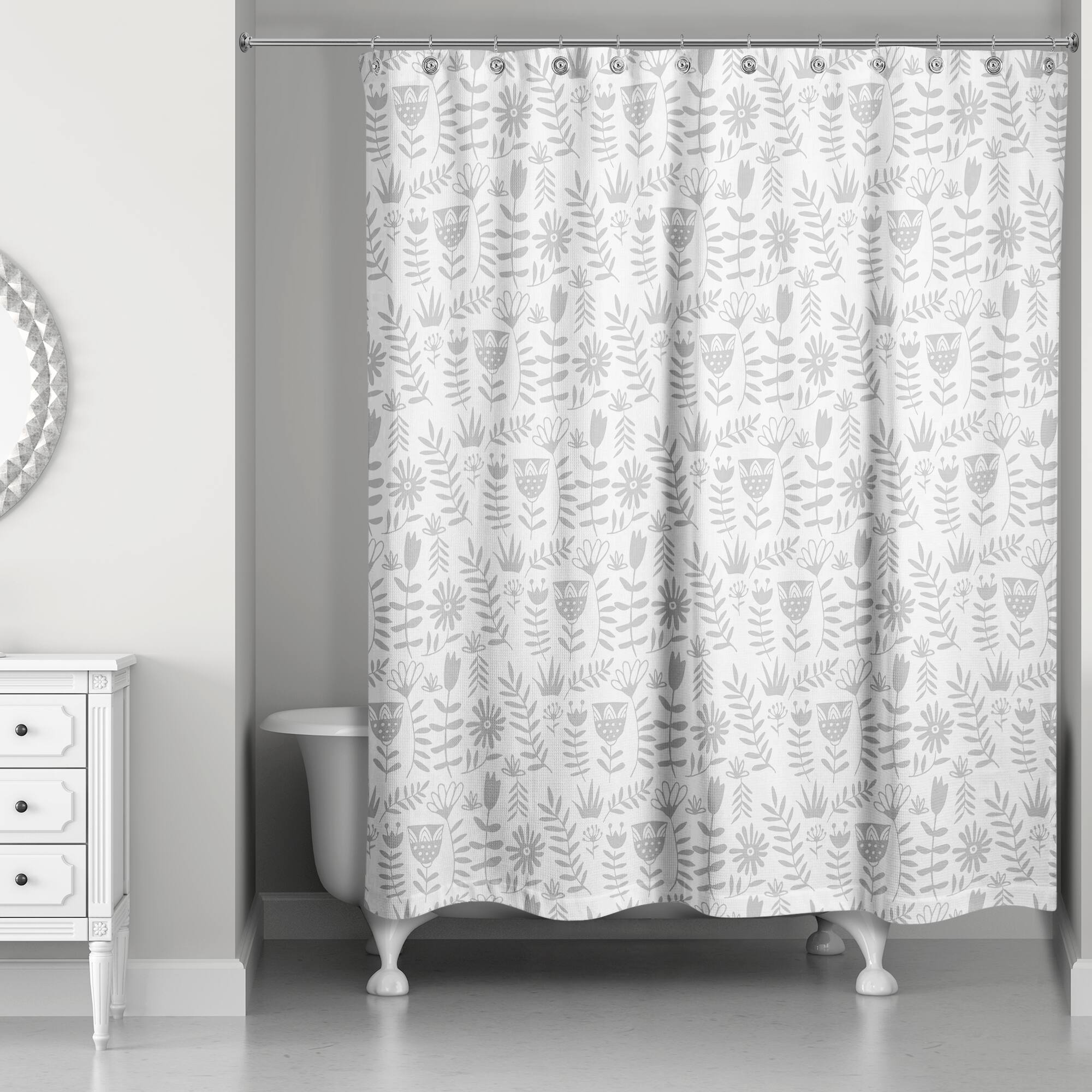 Mod Gray Florals 71" x 74" Shower Curtain