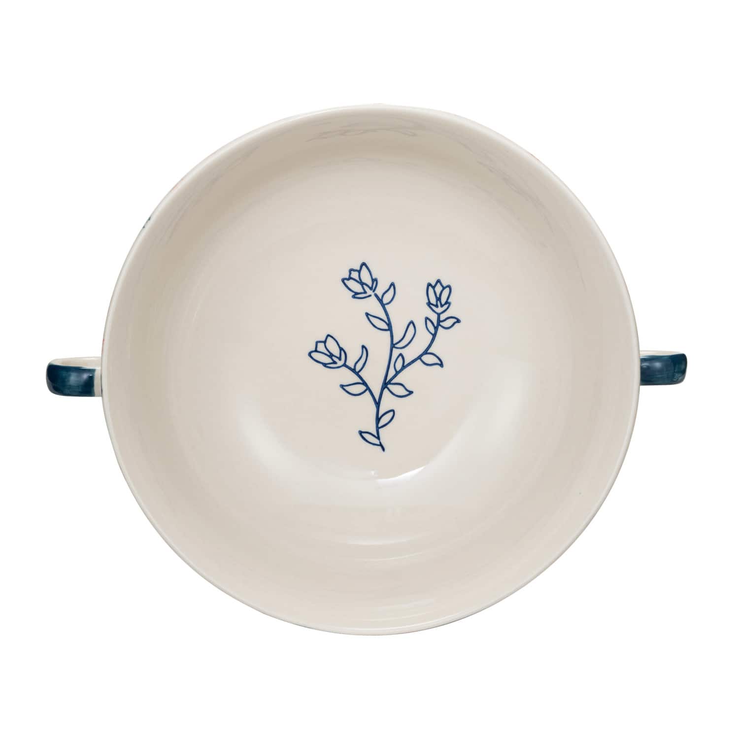 Hello Honey® 13" Multicolor Hand-Painted Stoneware Footed Bowl with Handles & Stripes