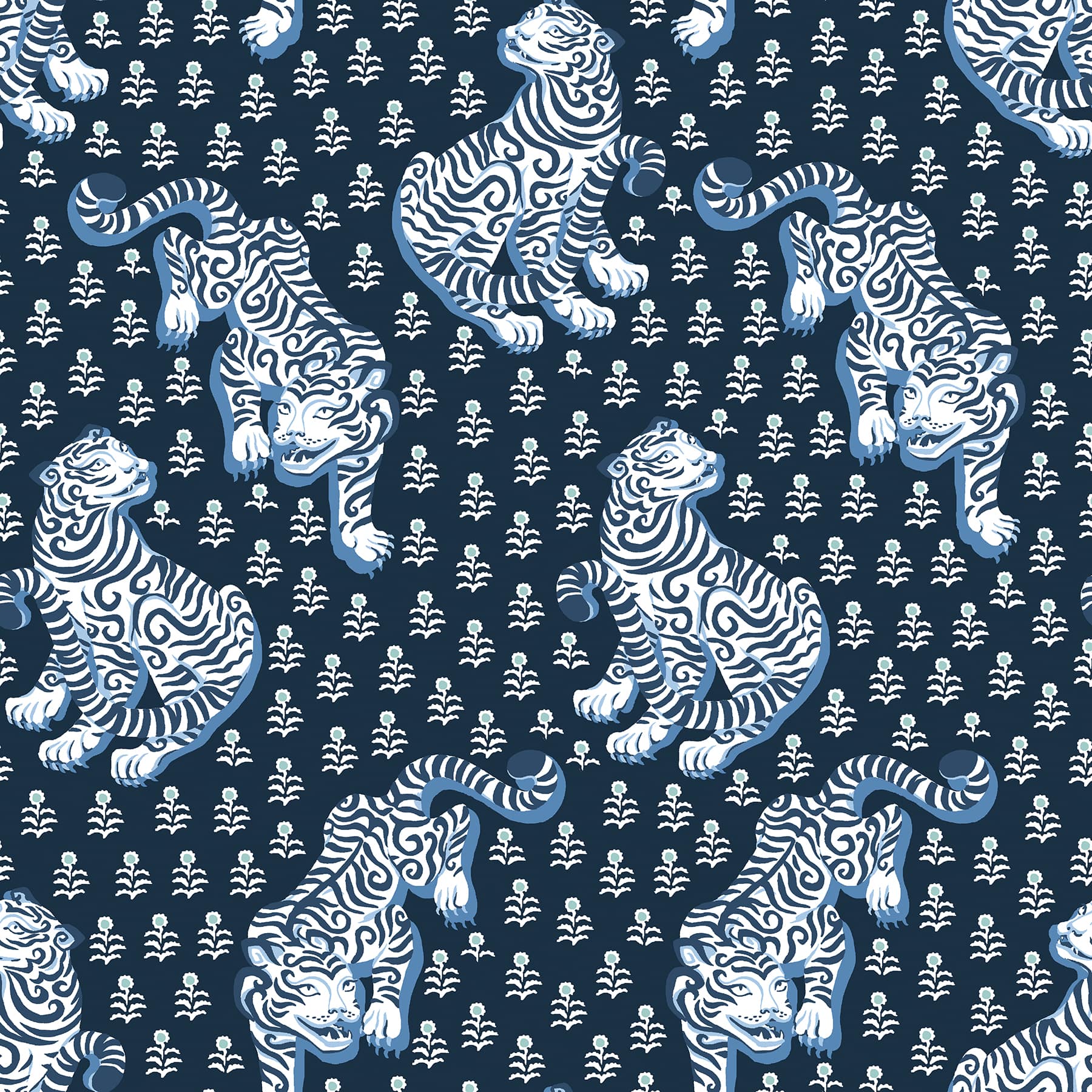 PrintFresh Tiger Queen Navy Peel & Stick Wallpaper