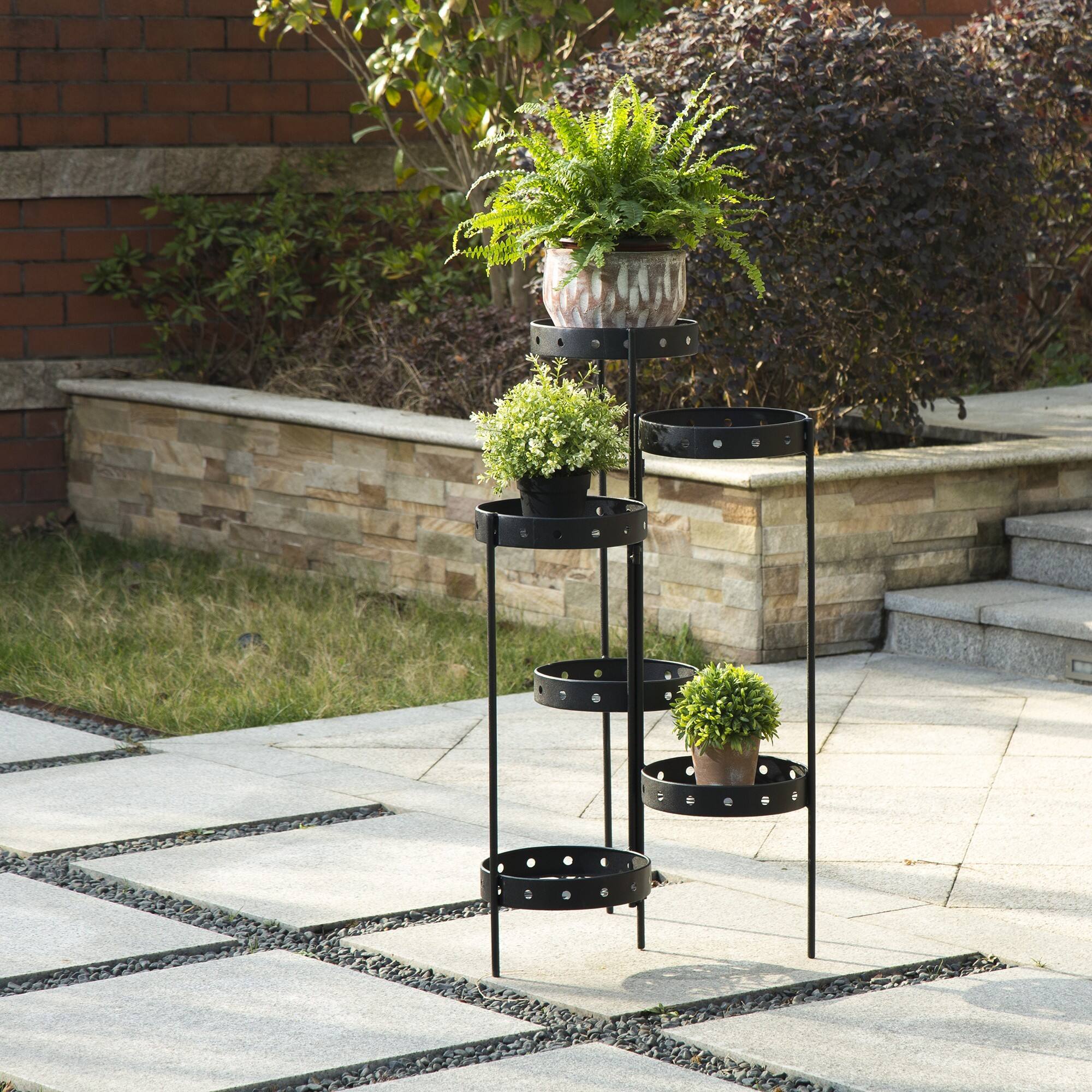 Glitzhome&#xAE; 6-Tier Black Metal Plant Stand