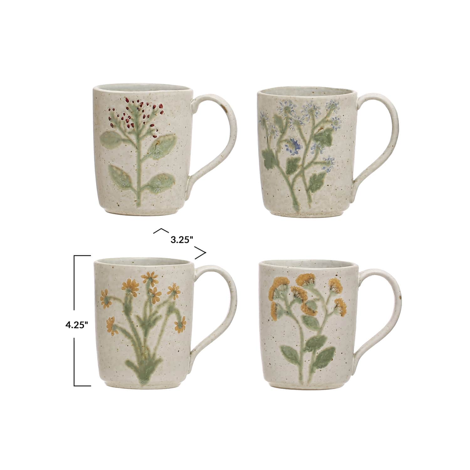 Hello Honey® Cream Flower Design Modern Stoneware Mug Set