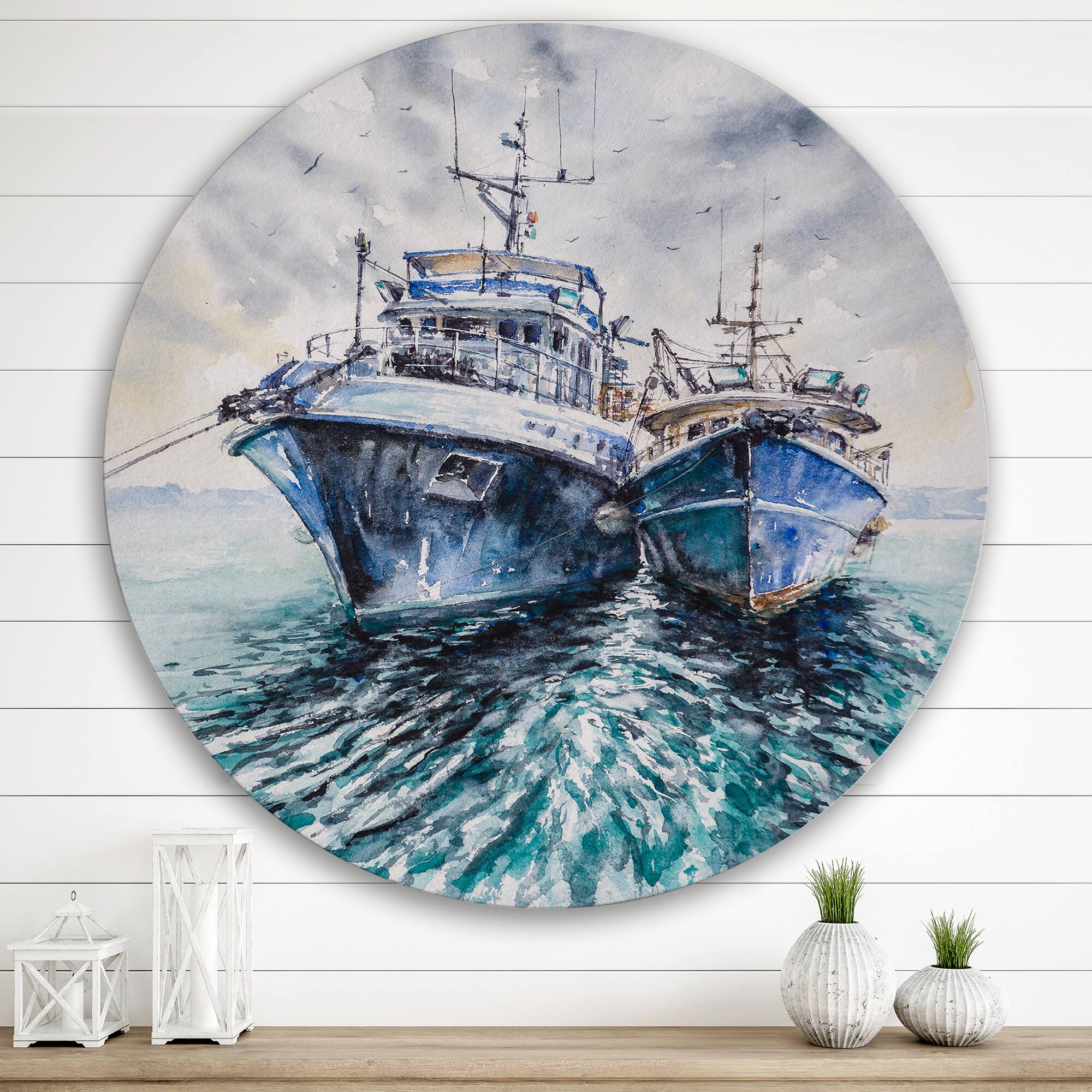 Designart - Two Fishing Boats Before A Storm Anchored