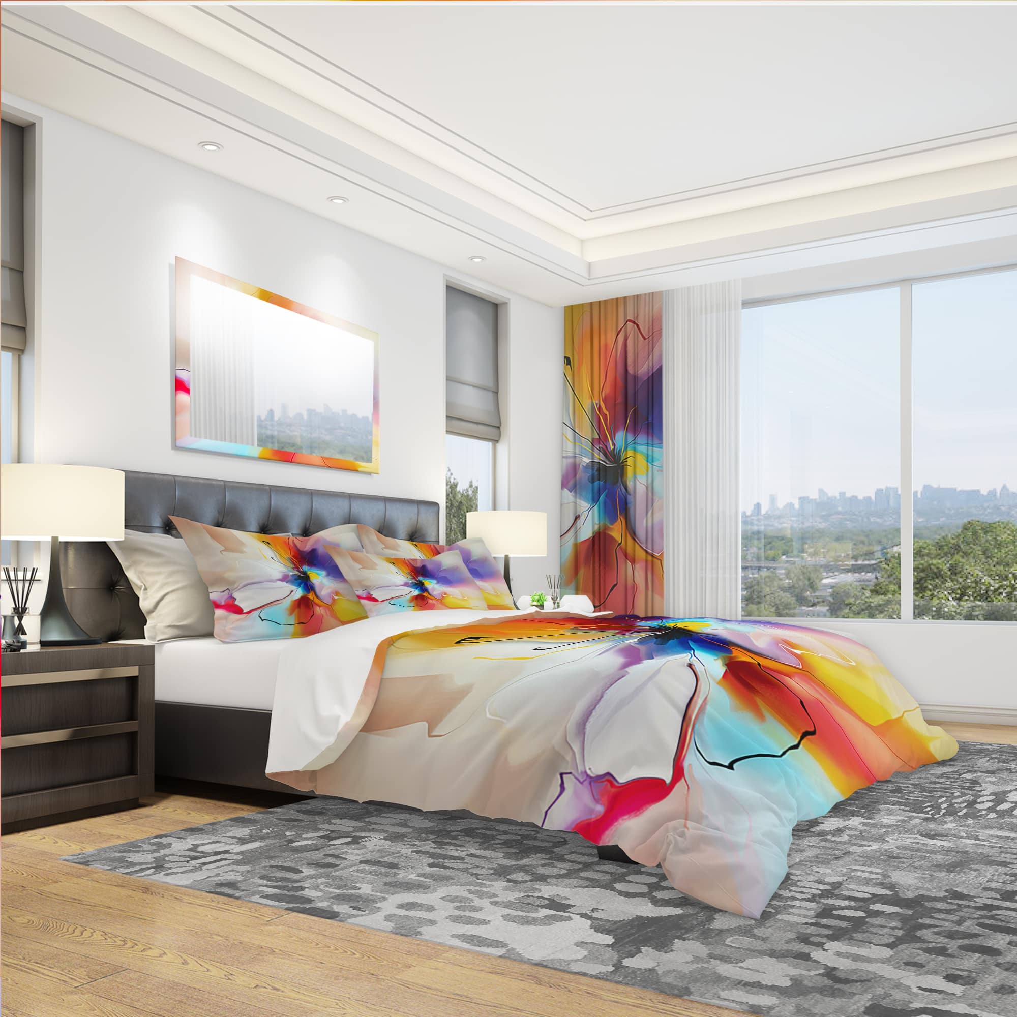 Designart &#x27;Creative Flower in Multiple Colors&#x27; Modern &#x26; Contemporary Bedding Set - Duvet Cover &#x26; Shams