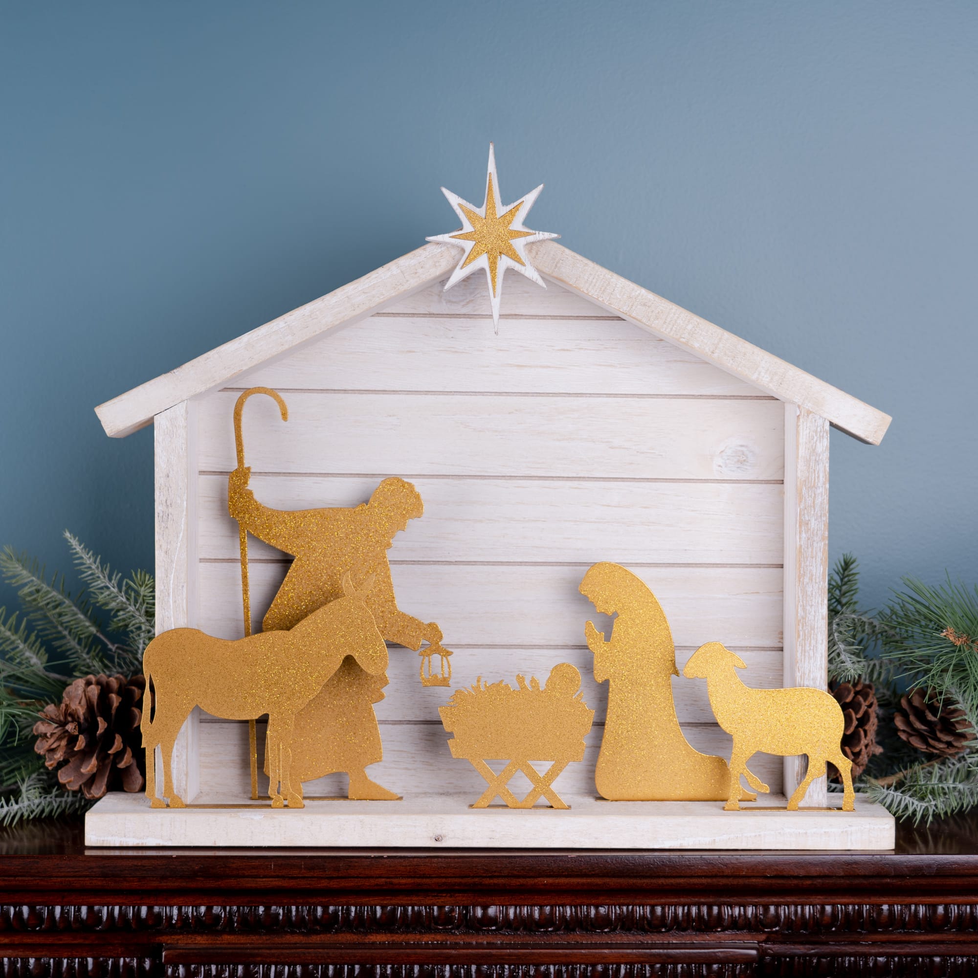 17.75&#x22; Cut Out Metal Nativity Scene