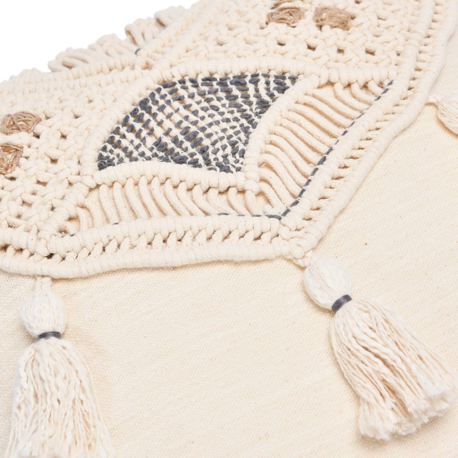Hello Honey® Hand-Woven Cotton & Jute Macramé Pillow with Tassels