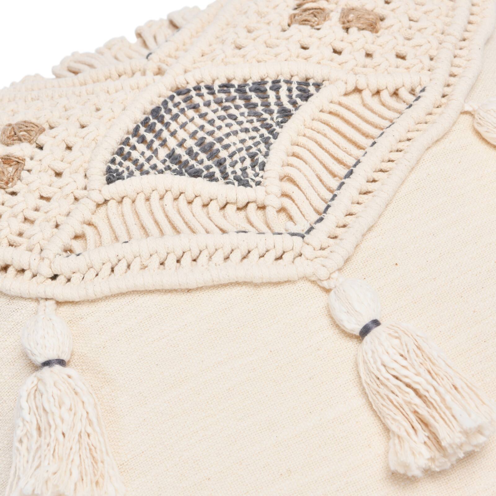 Hand-Woven Cotton &#x26; Jute Macram&#xE9; Pillow with Tassels