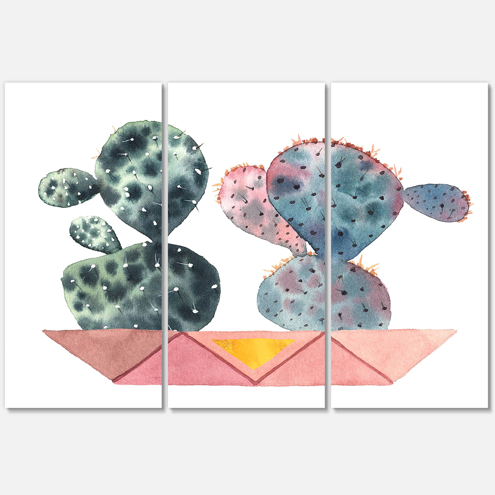 Designart - Cactus Duo In Pink Geometric Pots