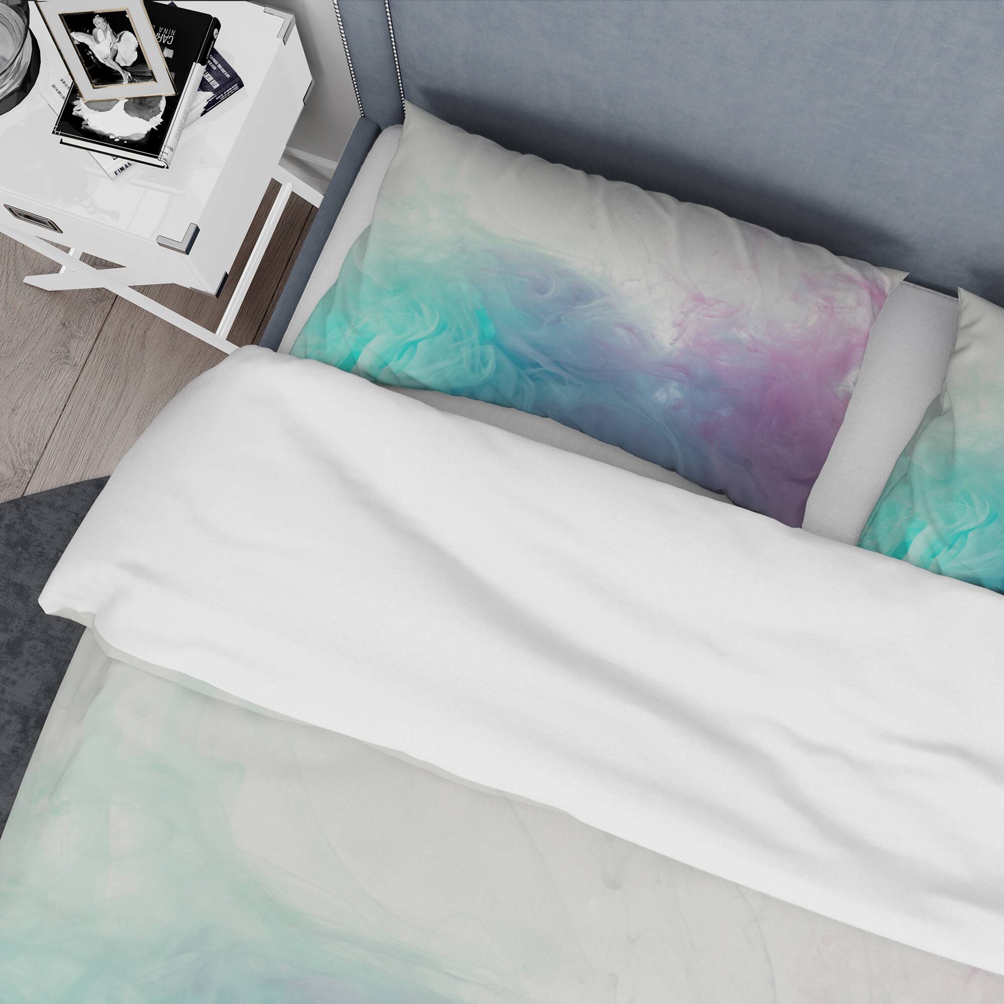 Designart &#x27;Cyan, Blue and Pink water in Ink Composition&#x27; Mid-Century Modern Bedding Set - Duvet Cover &#x26; Shams