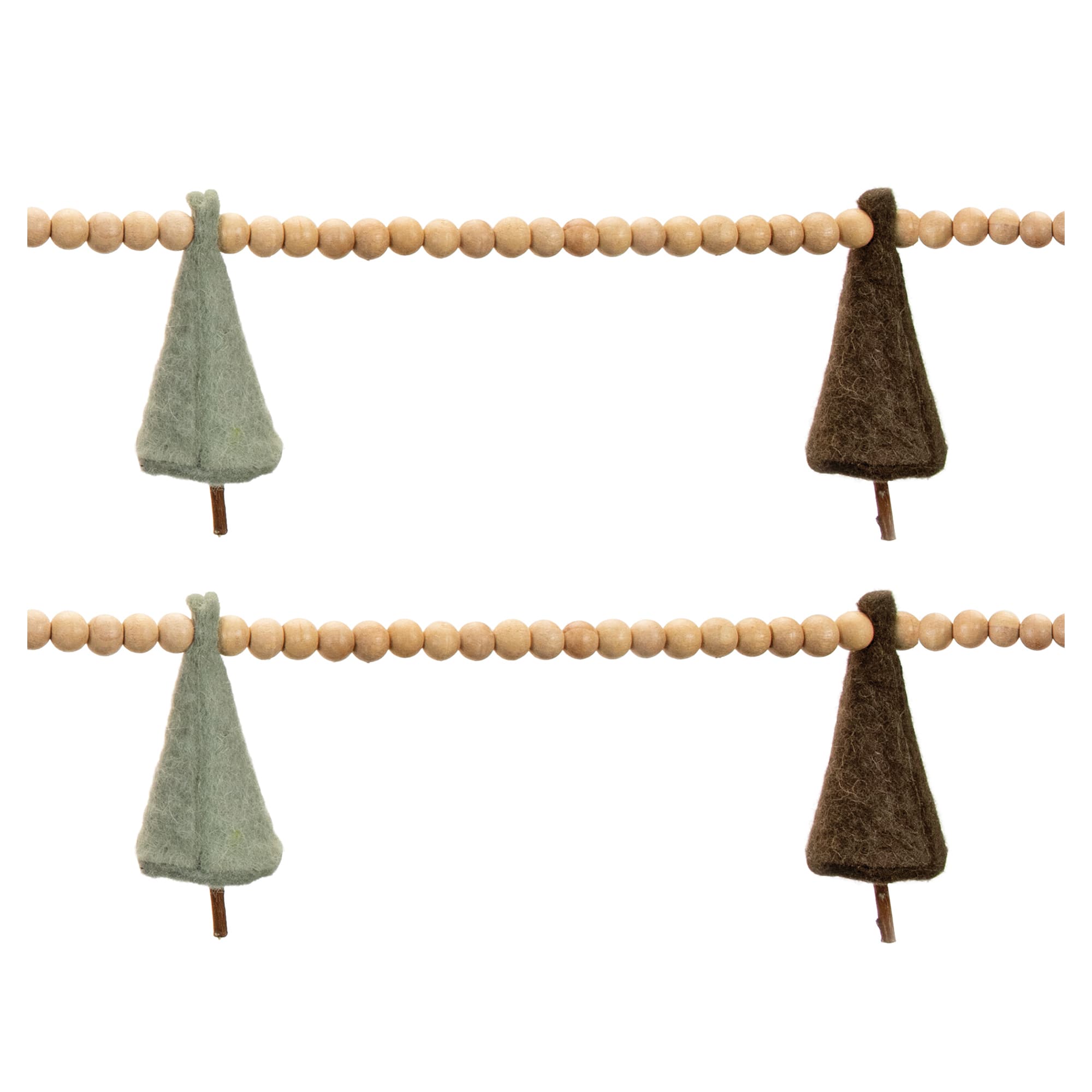 5.5ft. Wood Bead & Felt Pine Tree Garlands, 2ct.