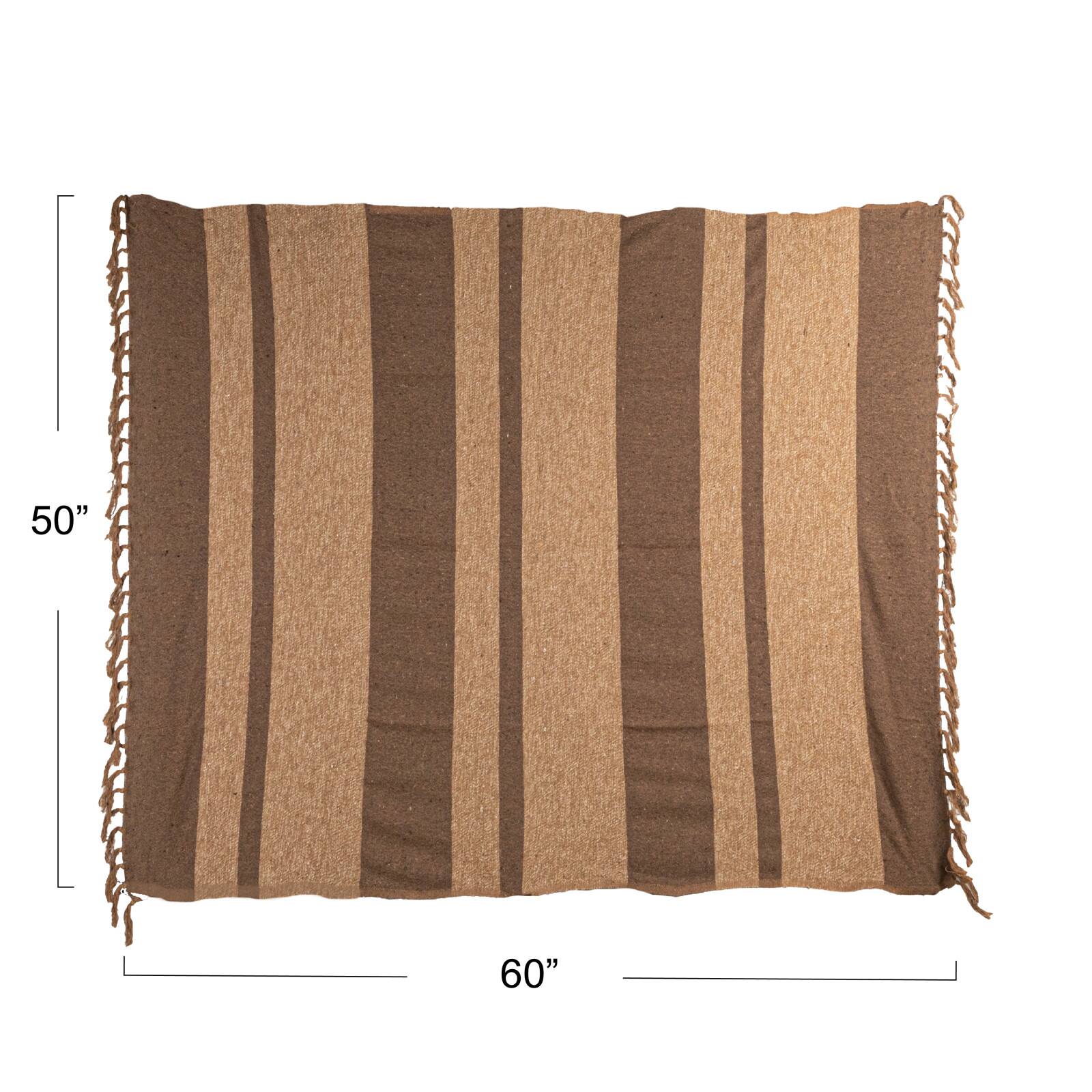 Hello Honey® Beige & Brown Savannah Stripe Cotton Blend Throw with Fringe