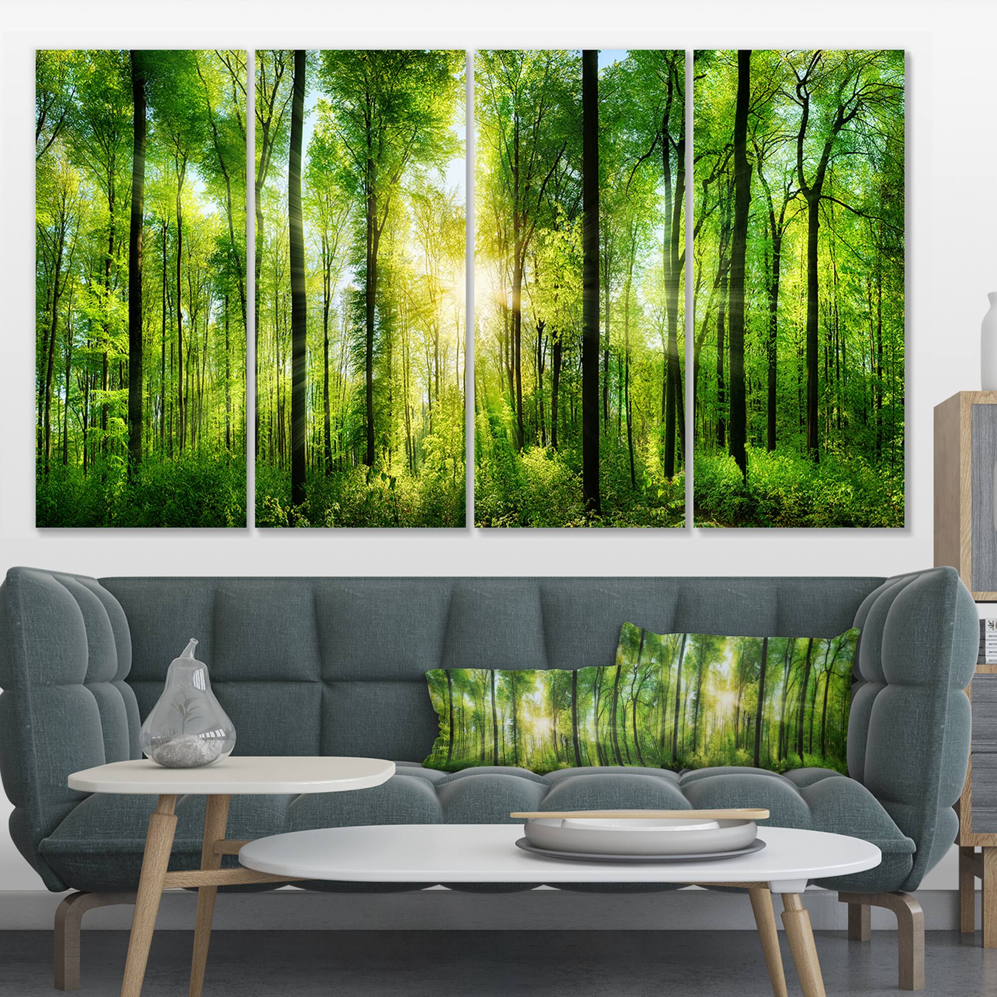 Designart - Forest with Rays of Sun Panorama - Landscape Art Print Canvas