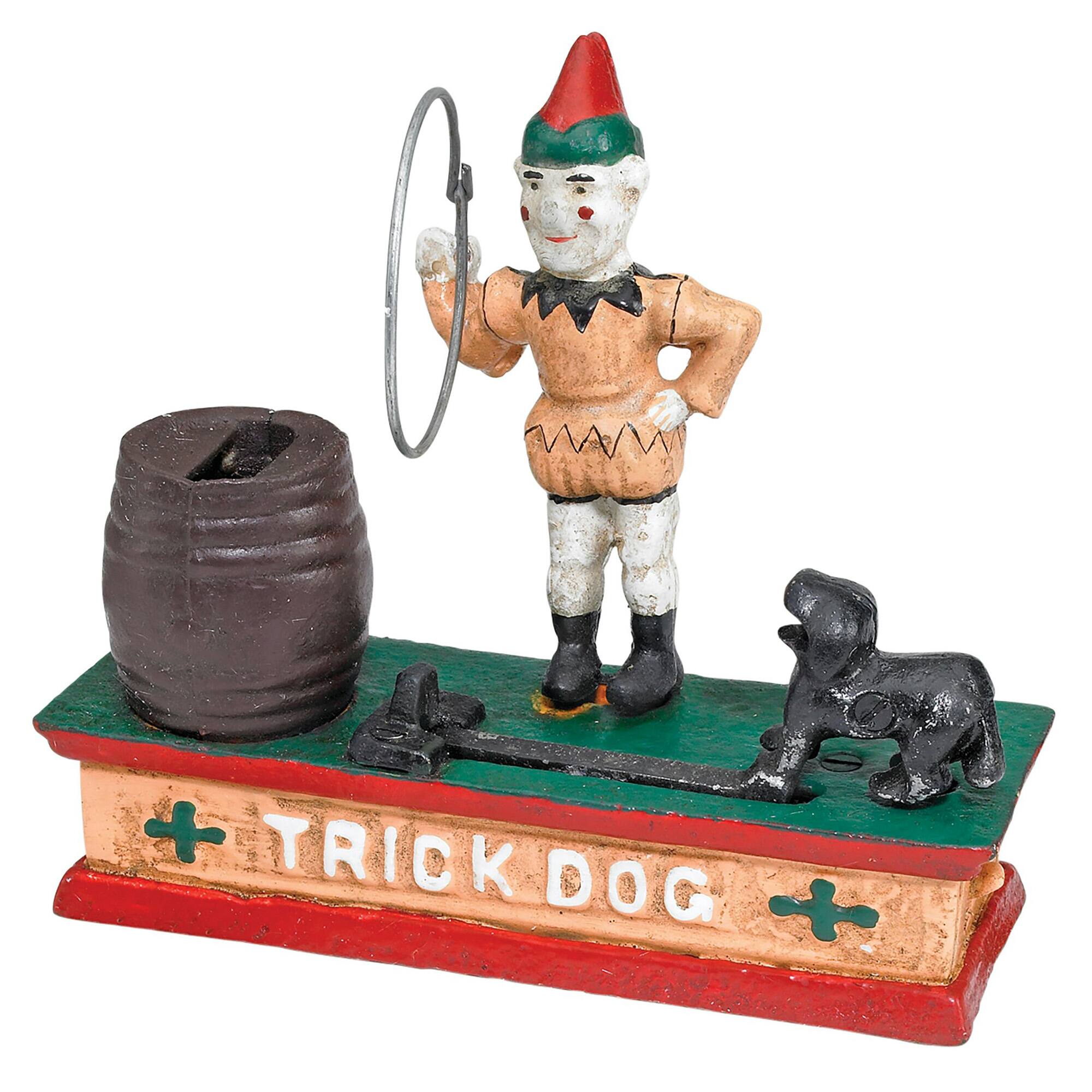 Design Toscano 7&#x22; Circus Clown &#x26; Trick Dog Authentic Foundry Iron Mechanical Bank