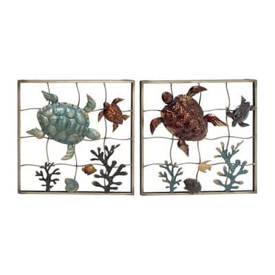 Gold & Aqua Coastal Sea life Metal Wall Accent Set, 2ct. | Michaels