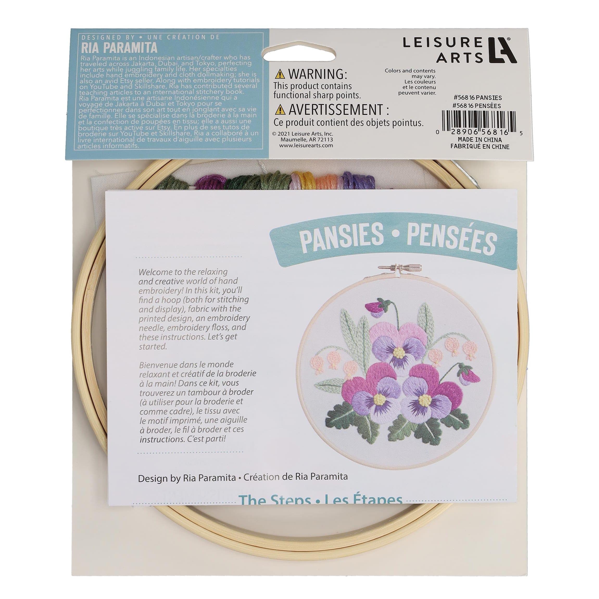 Leisure Arts&#xAE; 6&#x22; Pansies Embroidery Kit