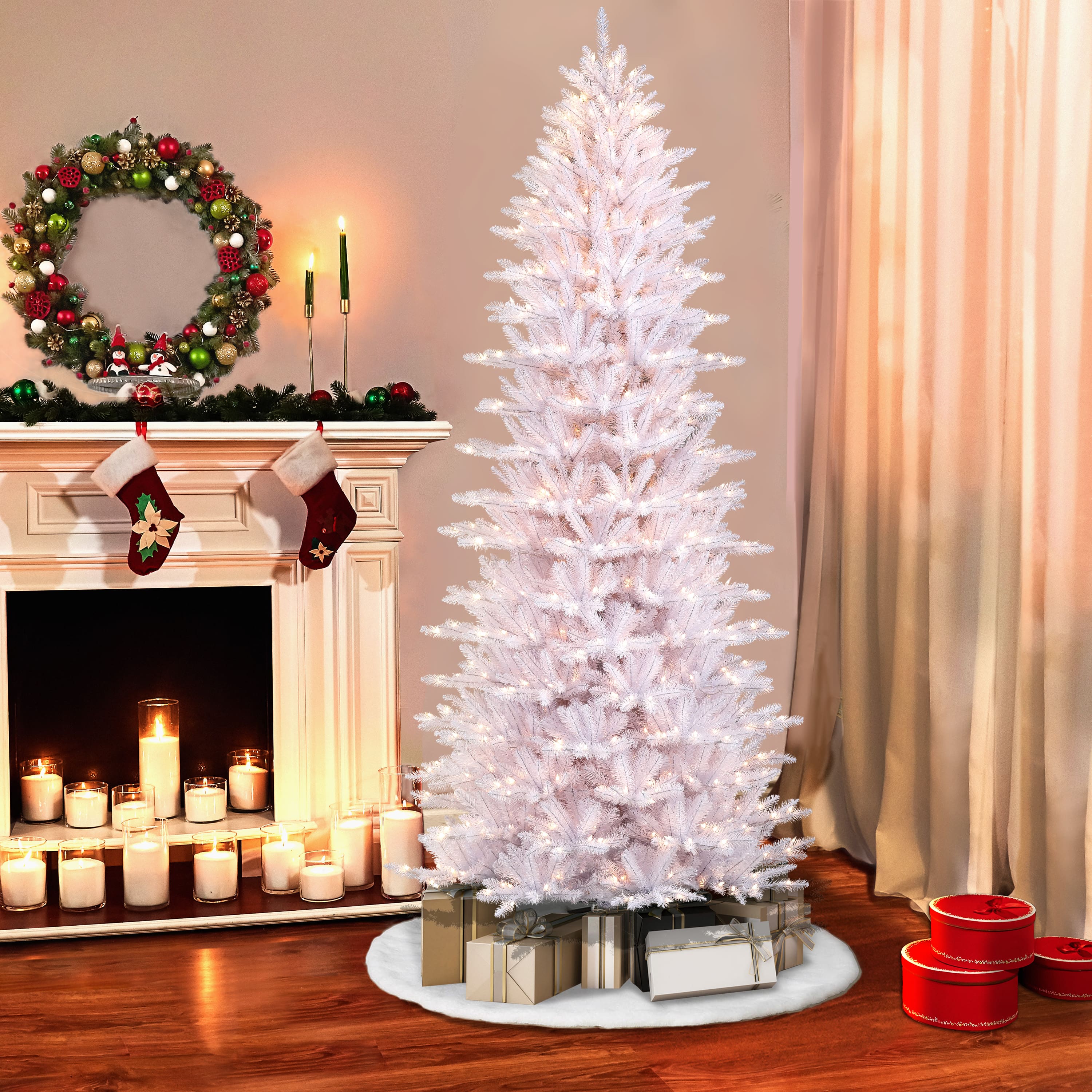 9ft. Pre-Lit White Slim Fraser Fir Artificial Christmas Tree, Clear Lights