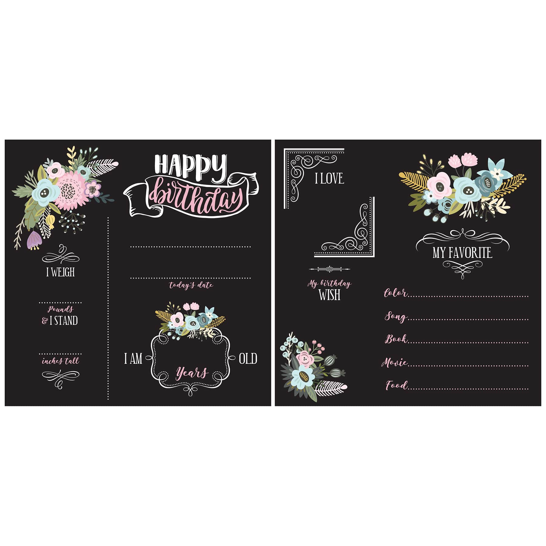 RoomMates 12" Double-Sided Floral Birthday Chalkboard