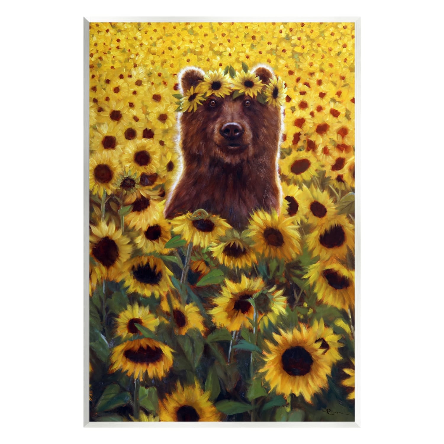 Stupell Industries Happy Bear Sunflower Field Wall Plaque Art