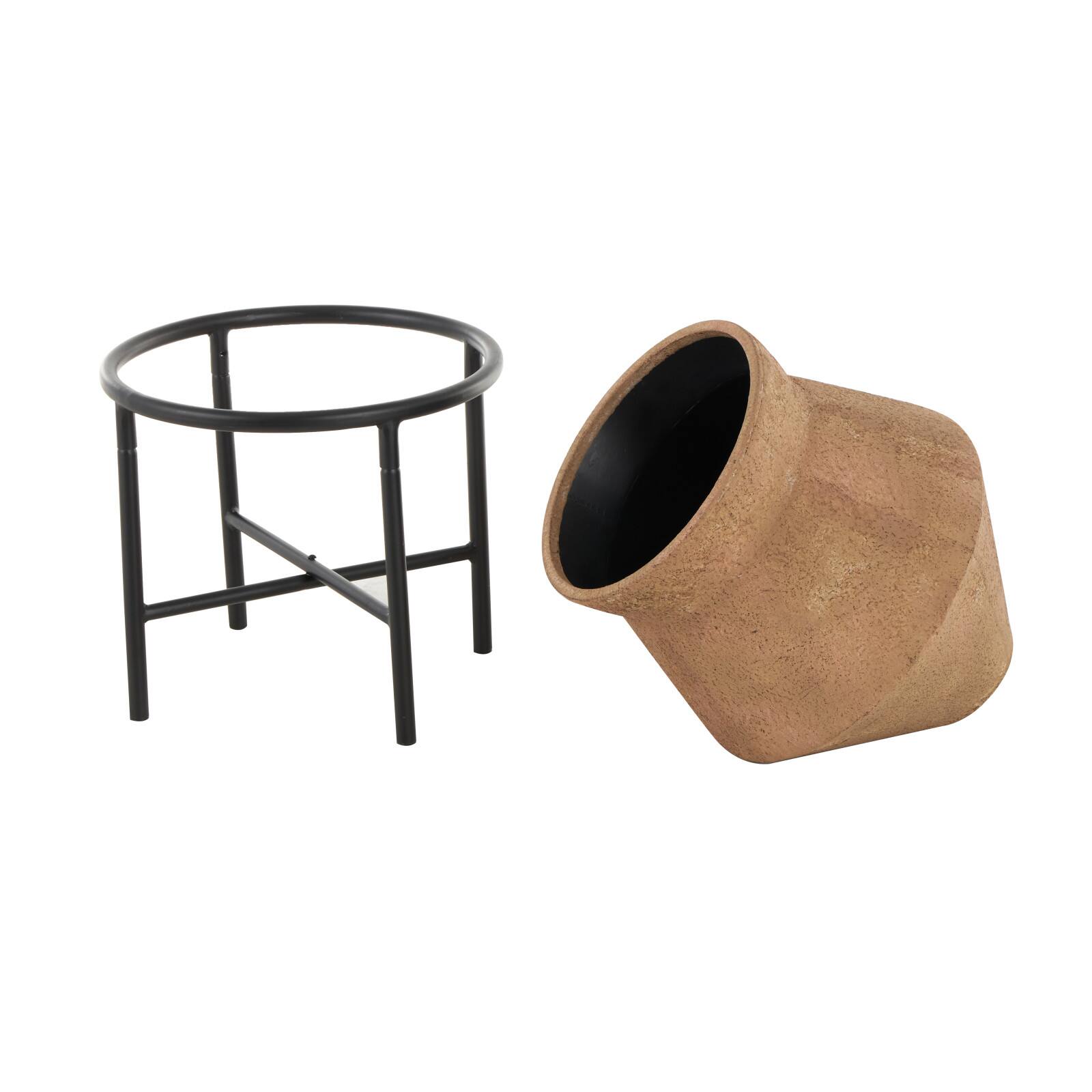 20&#x22; Brown Wide Metal Vase with Black Stand