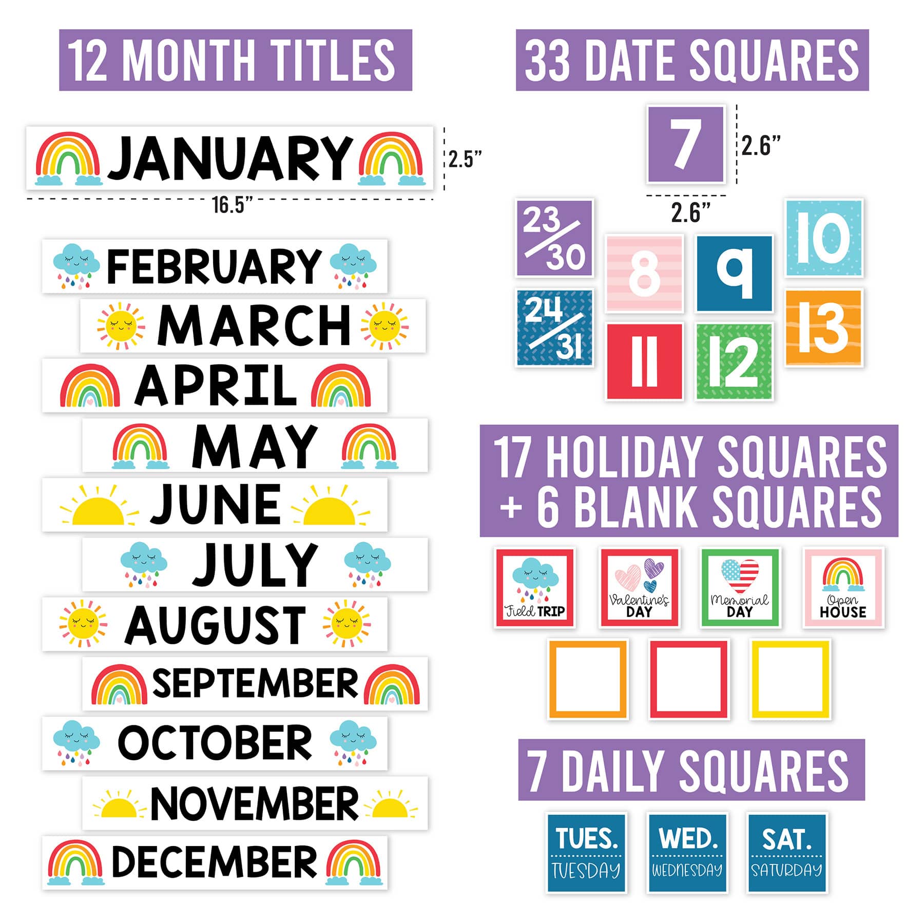 Hadley Designs Rainbow Circle Time Bulletin Board Calendar for Classroom Wall Set