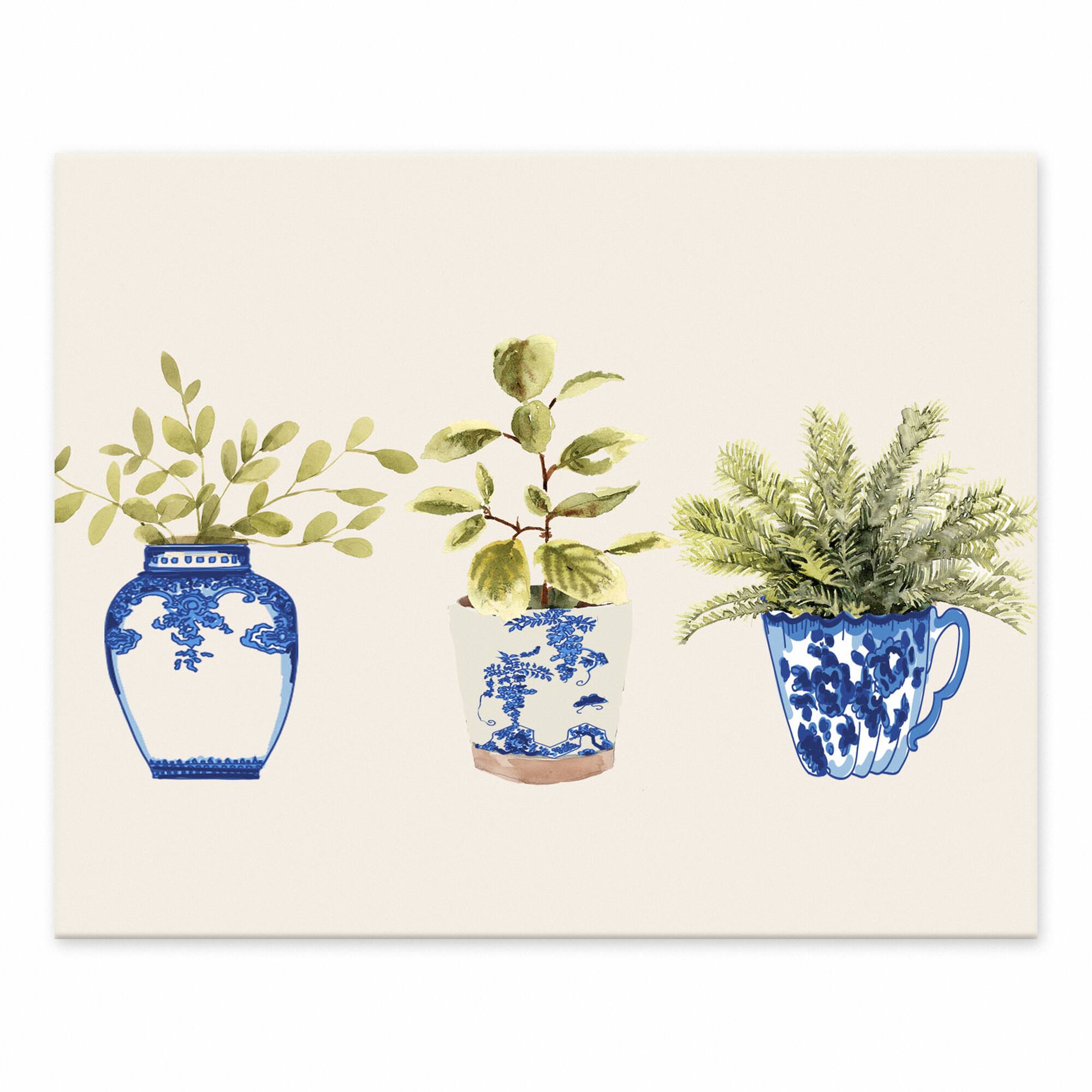 Potted Plants Blue White 8" x 10" Tabletop Canvas