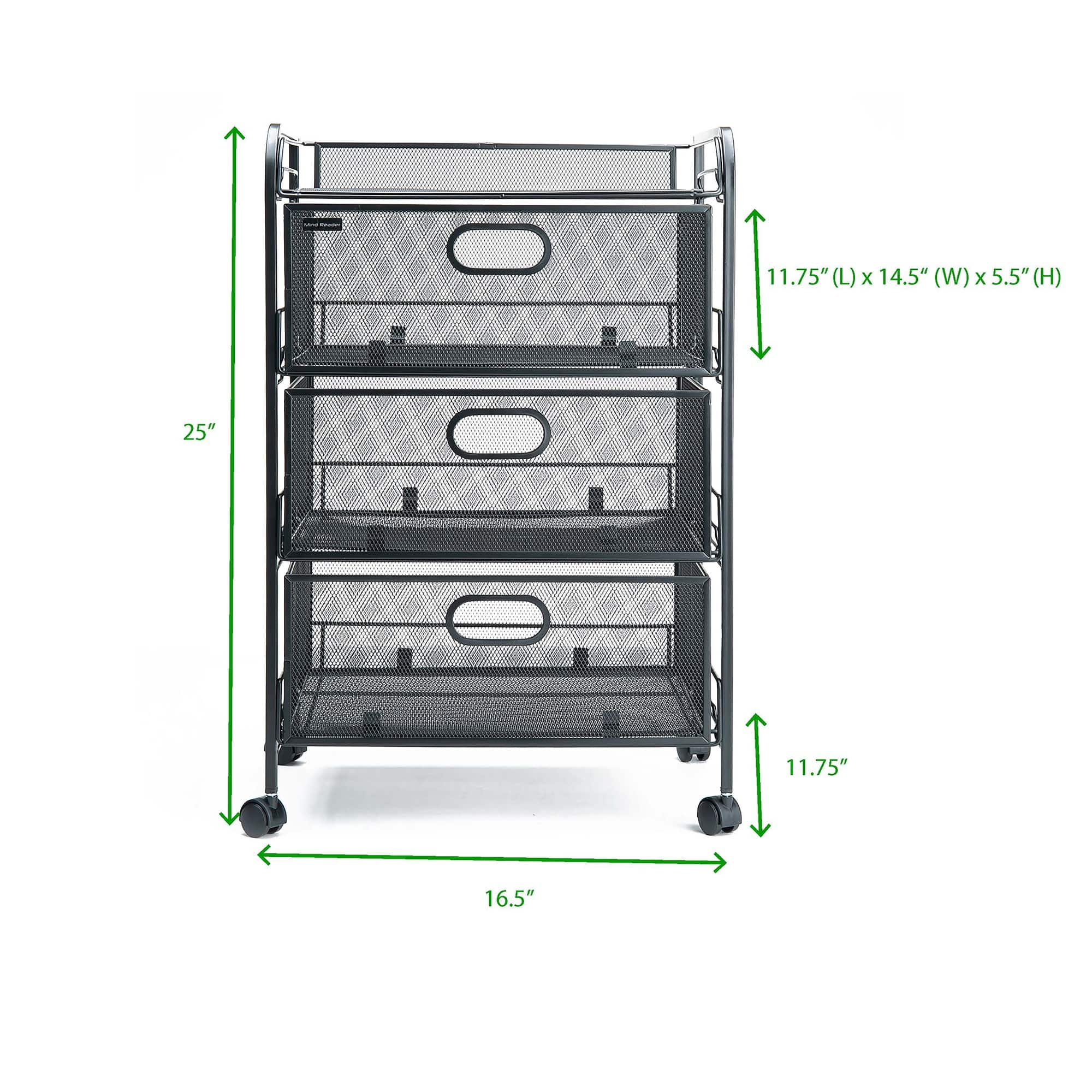 Mind Reader Black 4 Drawer Metal Rolling File Cart