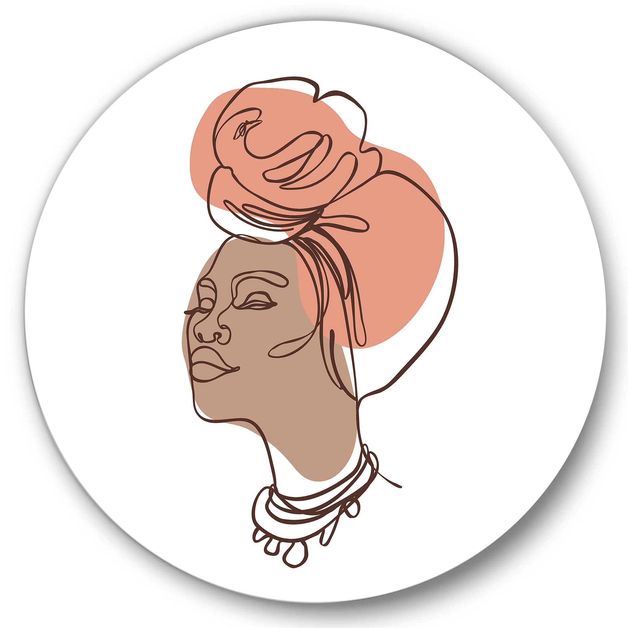 Designart - One Line Portrait of African American Woman IV - Modern Metal Circle Wall Art
