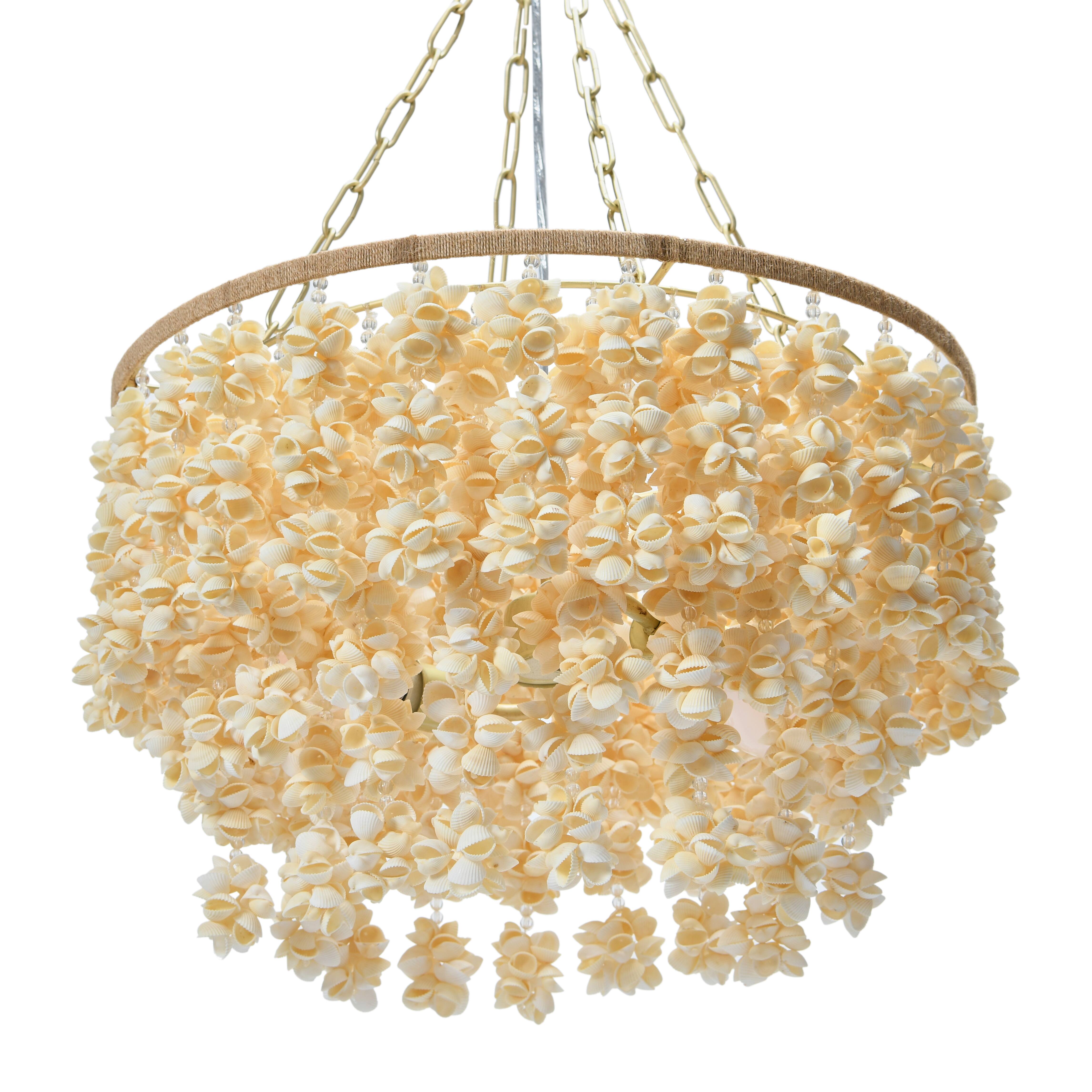 20&#x22; Round Metal and Shell Chandelier Style Ceiling Light