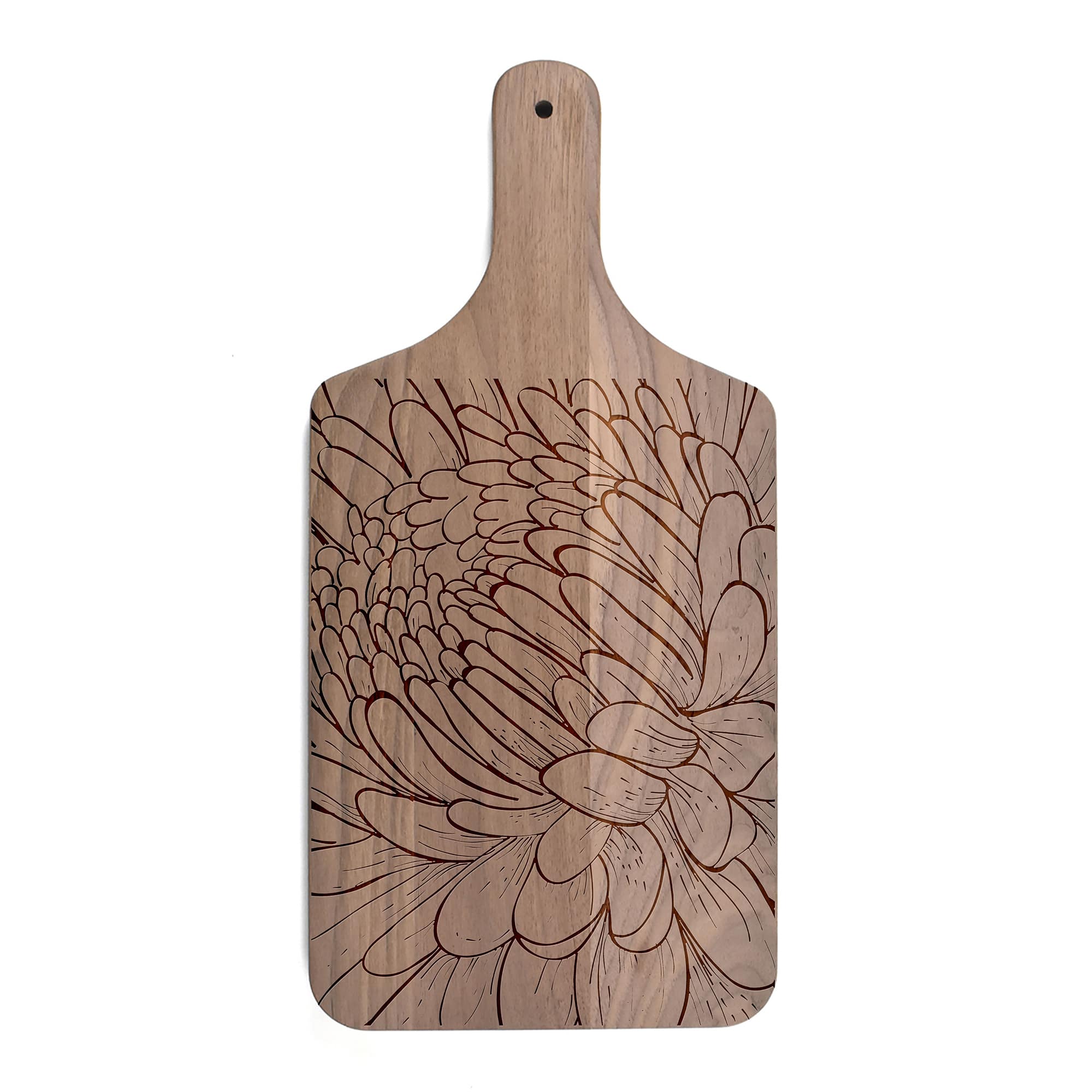 8" x 17" Floral Etching Walnut Paddle Cutting Board