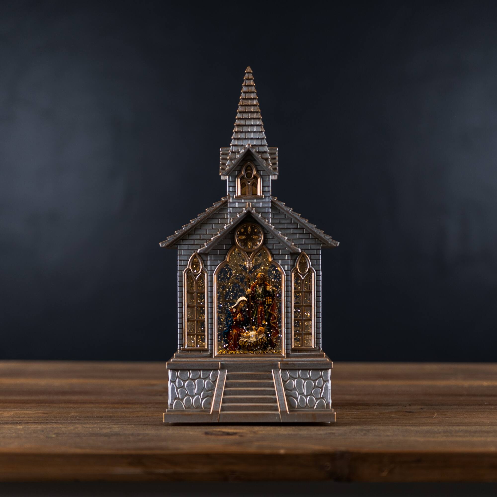 8.25" LED Snow Globe Church with Nativity