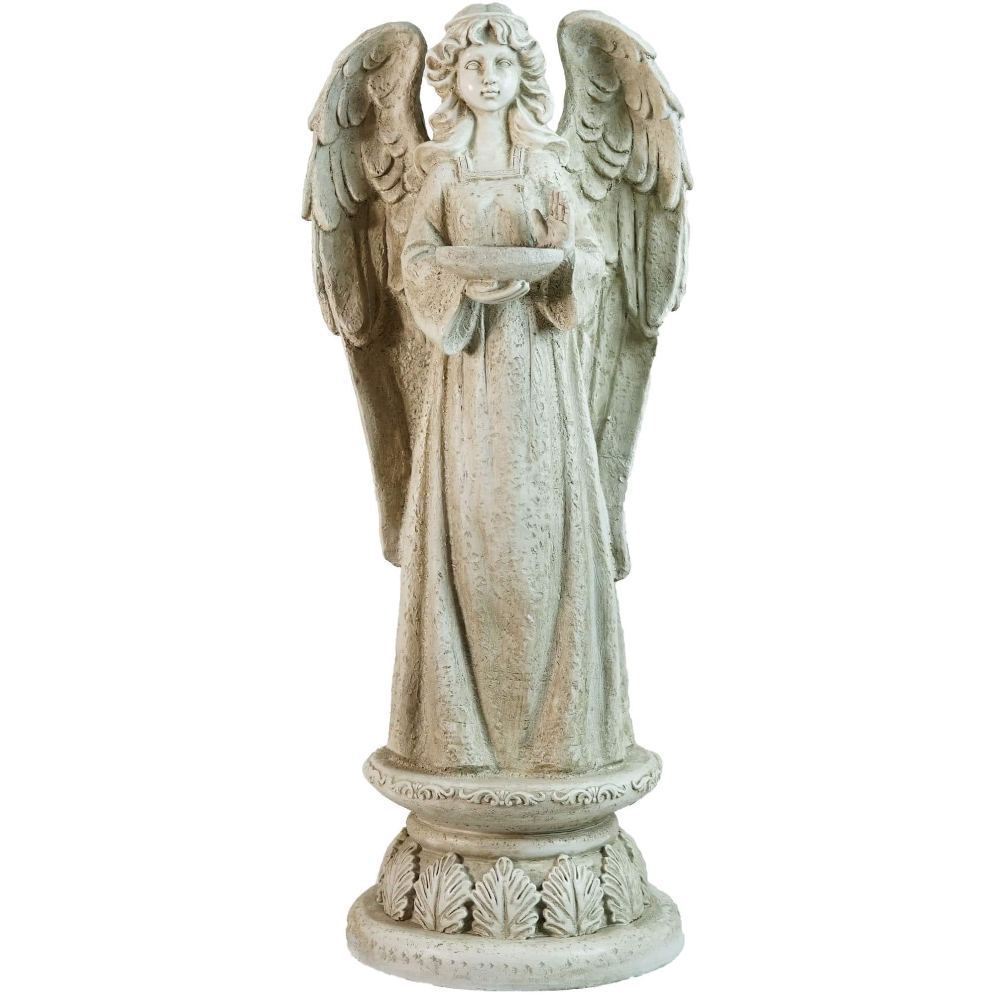 22.5" Gray Standing Angel with Bird Bath & Votive Candle Holder Outdoor Statue