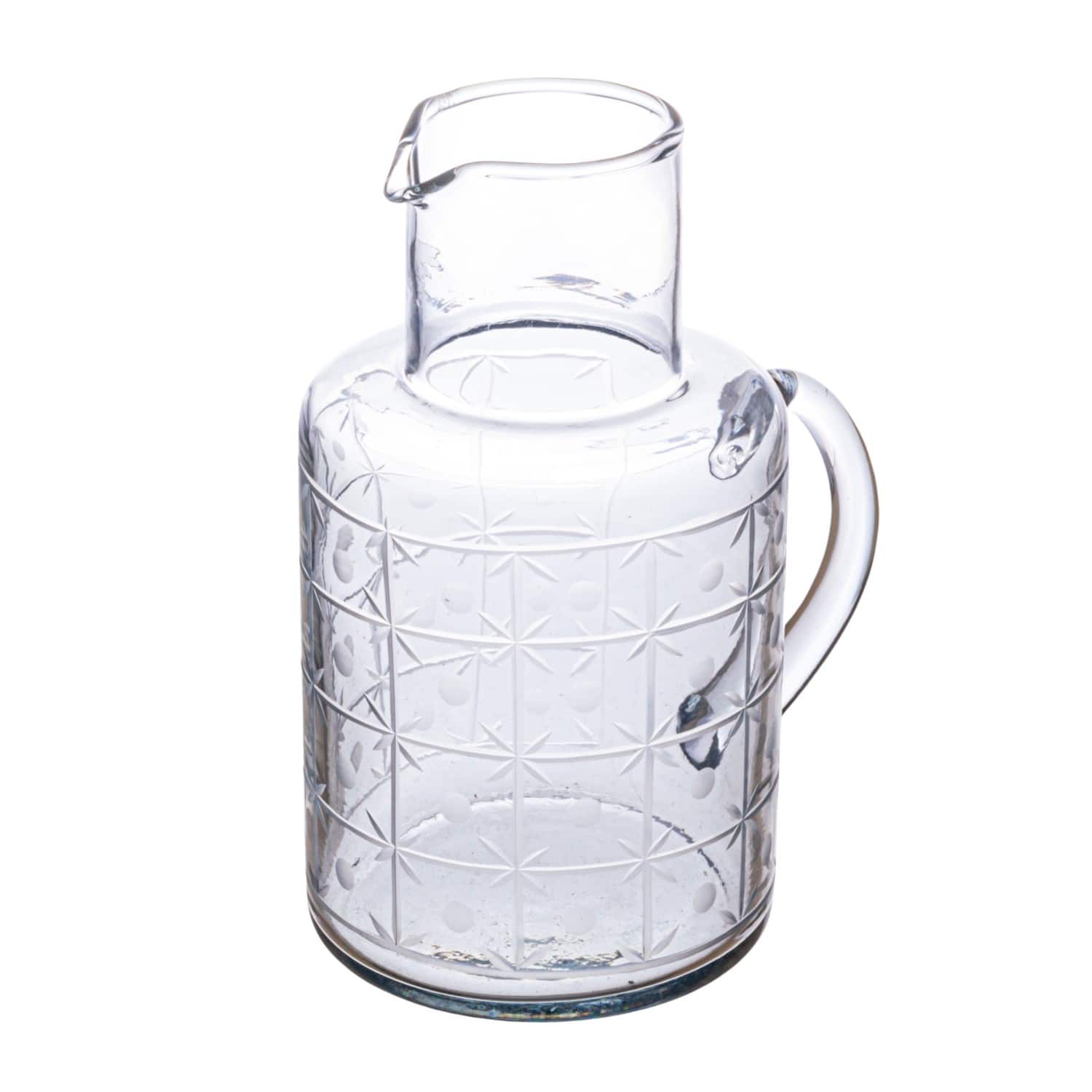 Hello Honey&#xAE; 32oz. Clear Hand-Blown Etched Reclaimed Glass Pitcher with Tall Neck &#x26; Handle