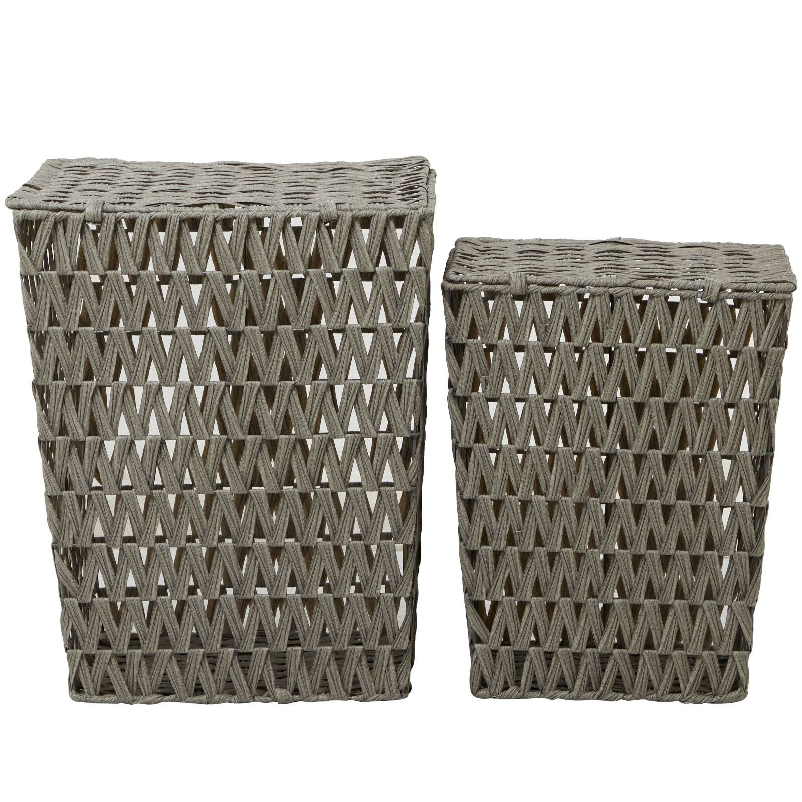 Gray Metal Storage Basket with Matching Lids Set of 2 22&#x22;, 19&#x22;