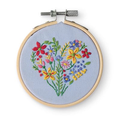 3.5" Floral Heart Stamped Design Embroidery Kit with Hoop by Loops & Threads®