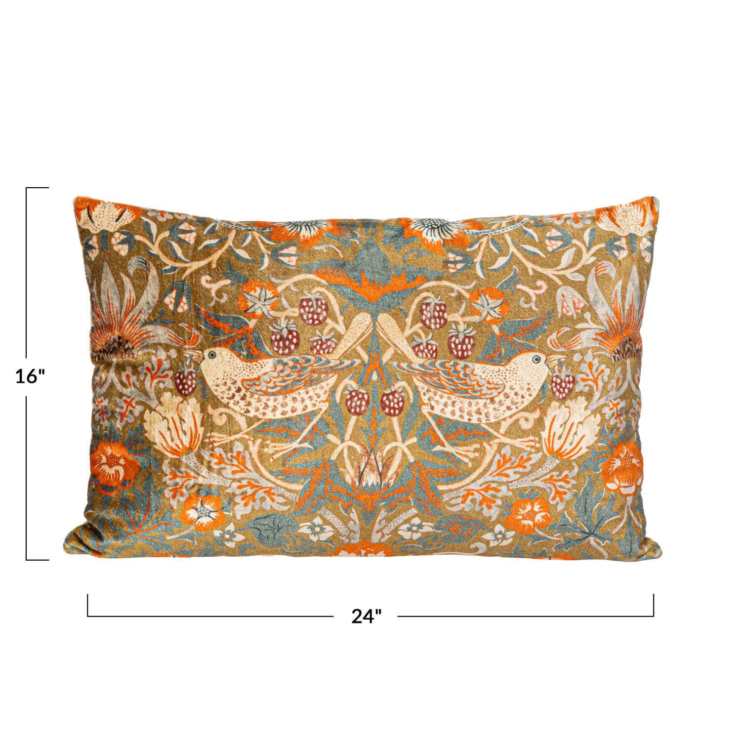 Hello Honey&#xAE; 24&#x22; Multicolor Birds &#x26; Flowers Cotton Velvet Lumbar Pillow