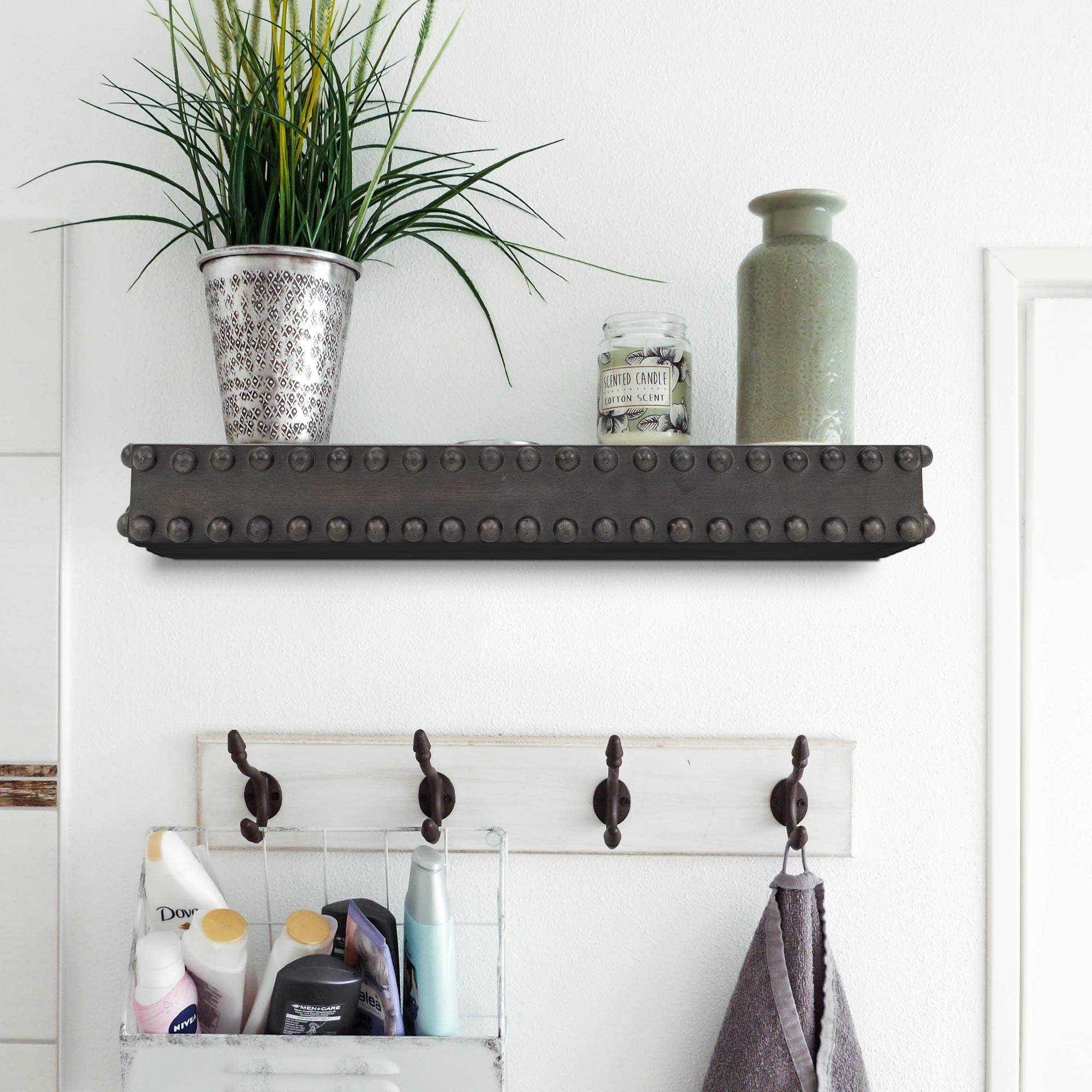 Small Black Rustic Beaded Wood Floating Wall Shelf Michaels