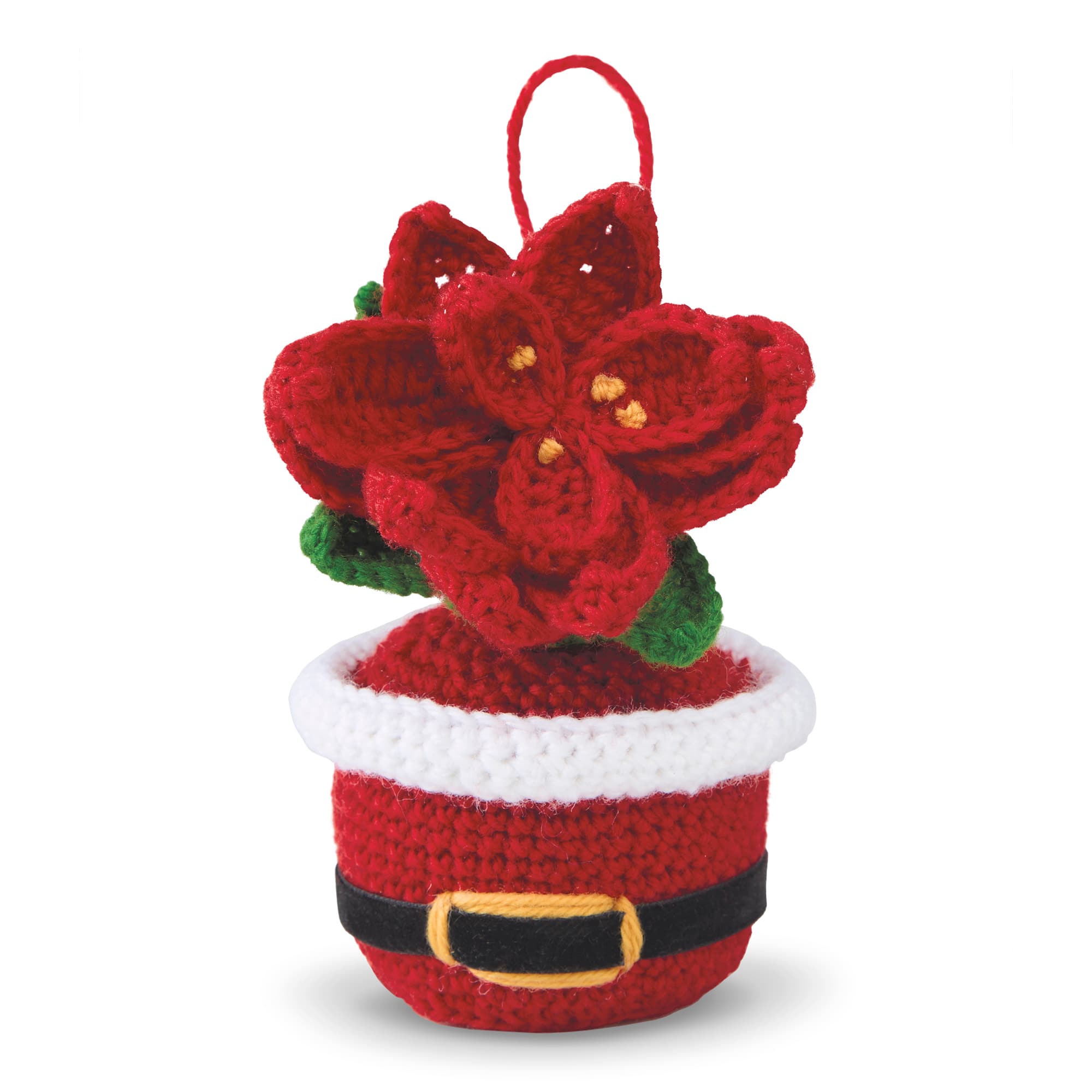 Intermediate Poinsettia in Santa Pot Amigurumi Crochet Ornament Kit by Loops &#x26; Threads&#xAE;