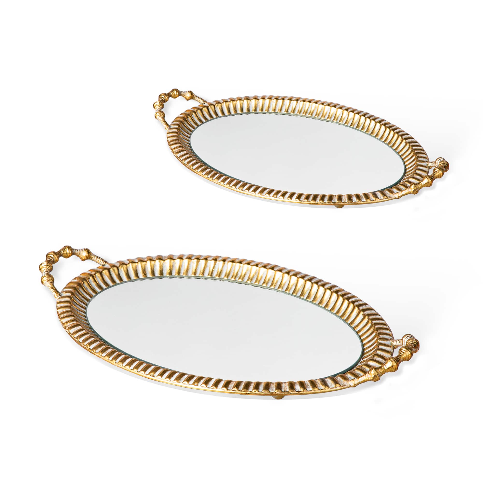 Glitzhome&#xAE; Gold Oval Metal Mirrored Decorative Trays Set