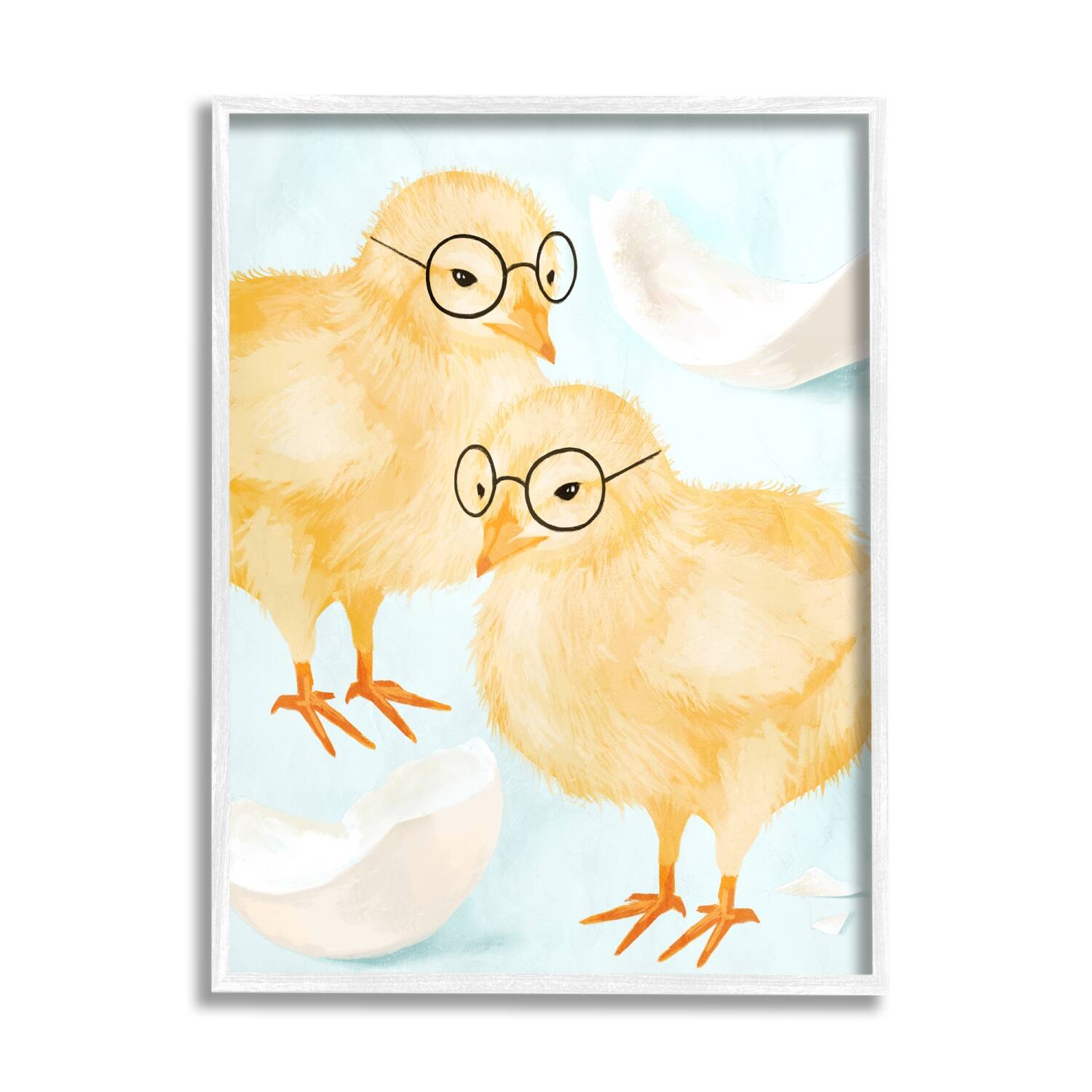 Stupell Industries Easter Chicks Hatched Eggs Yellow Birds Round Glasses Framed Giclee Art