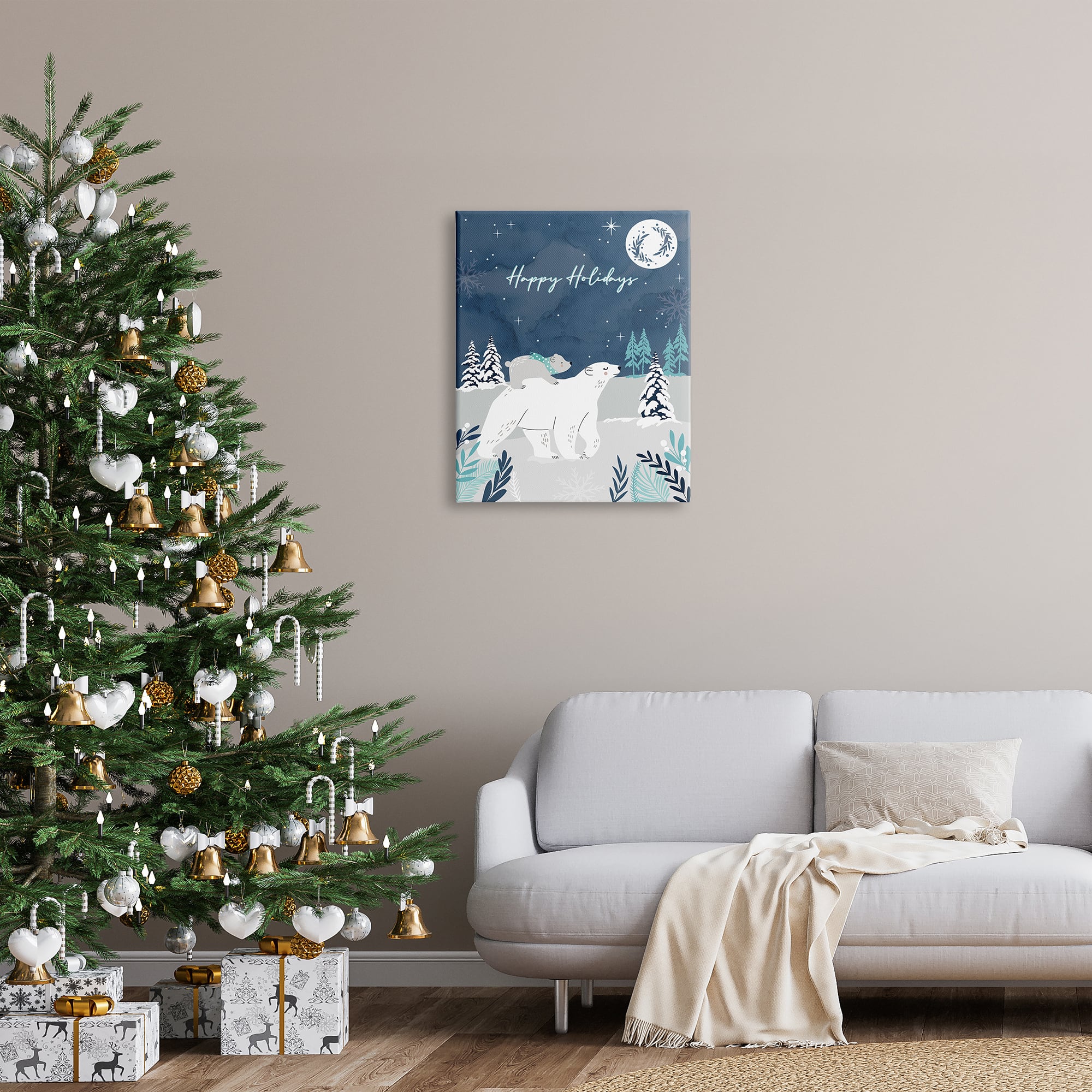 Stupell Industries Happy Holidays Winter Snow Bears Canvas Wall Art