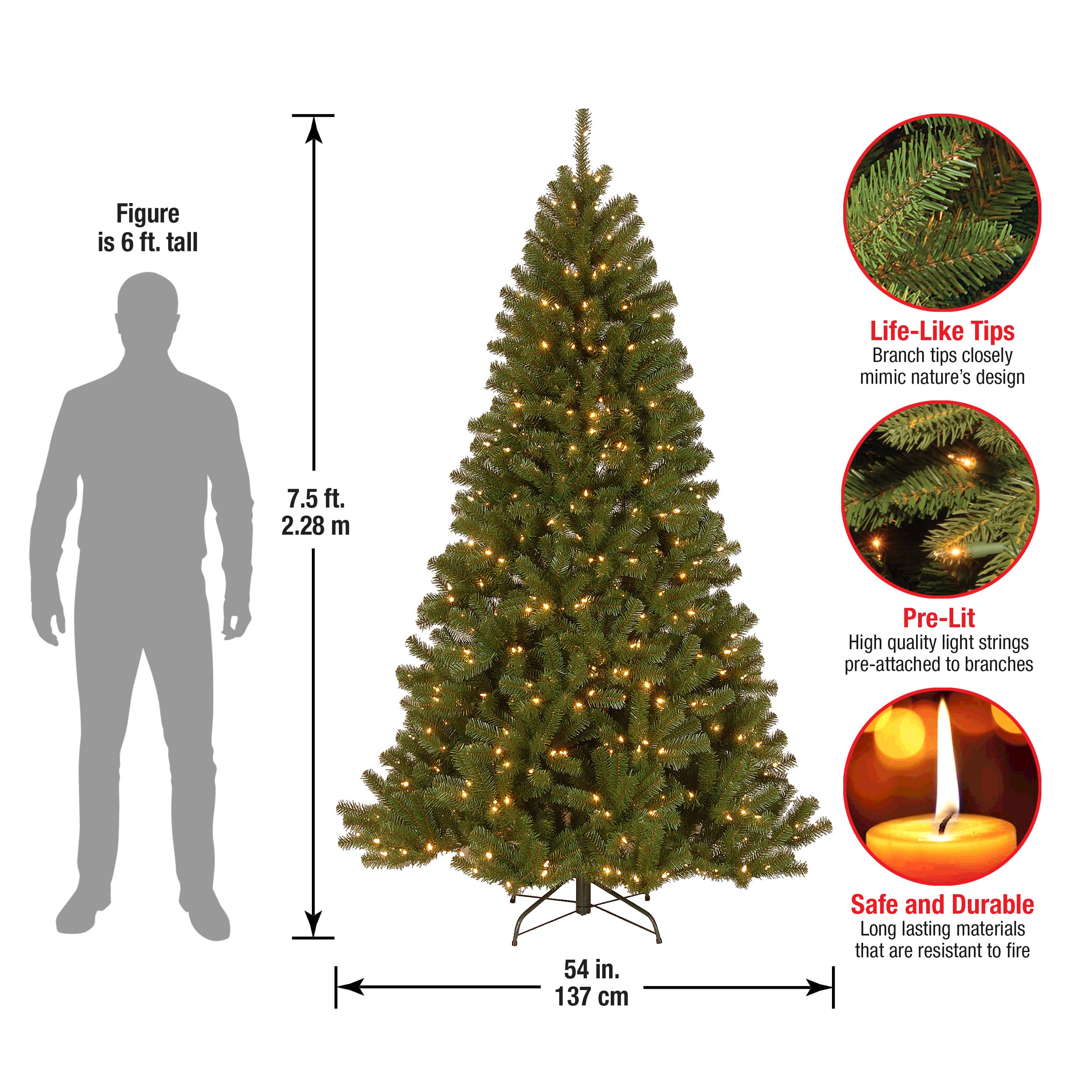 7.5 ft. Pre-lit Hinged North Valley Spruce Medium Artificial Christmas Tree