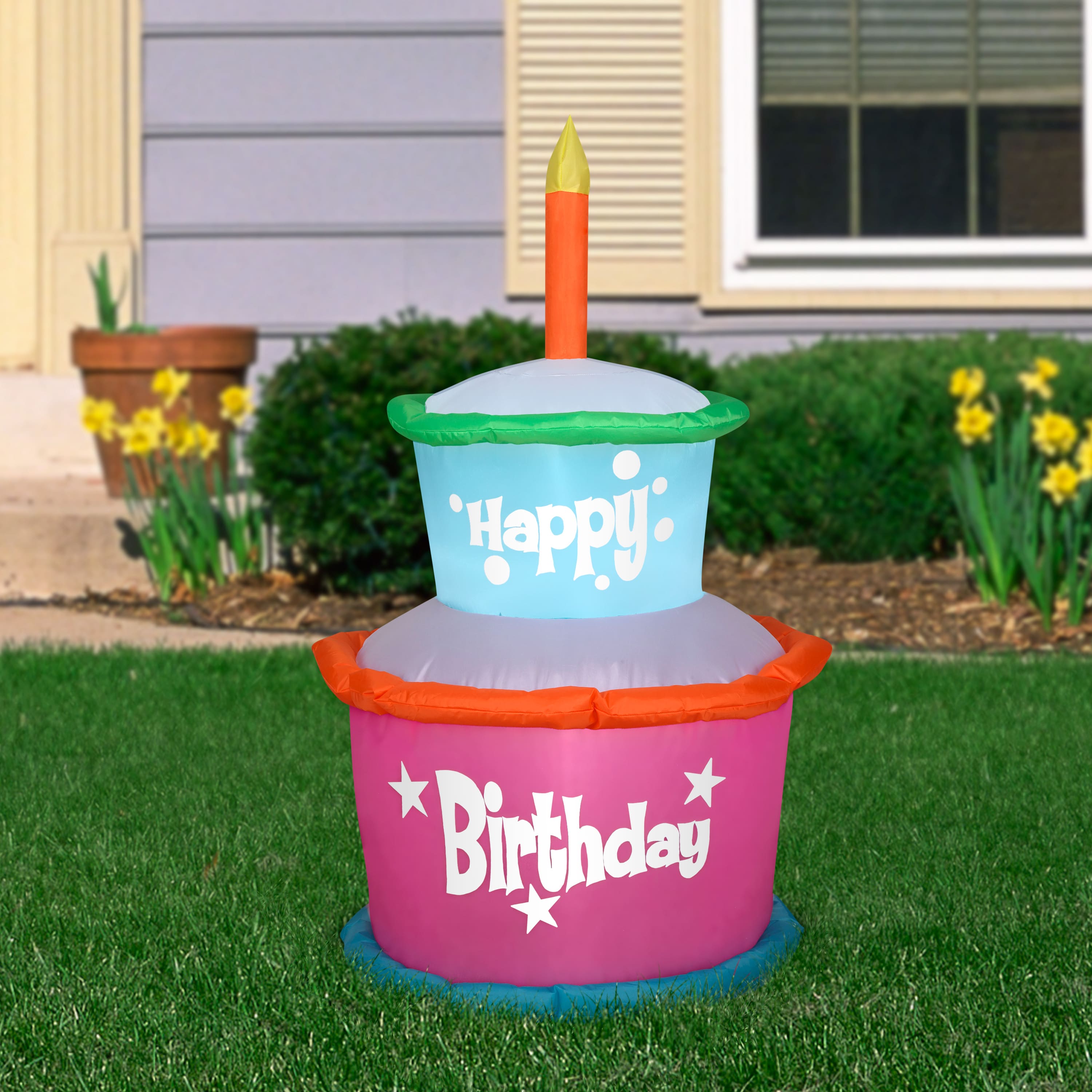 3.5ft. Airblown&#xAE; Inflatable Birthday Cake with Candle