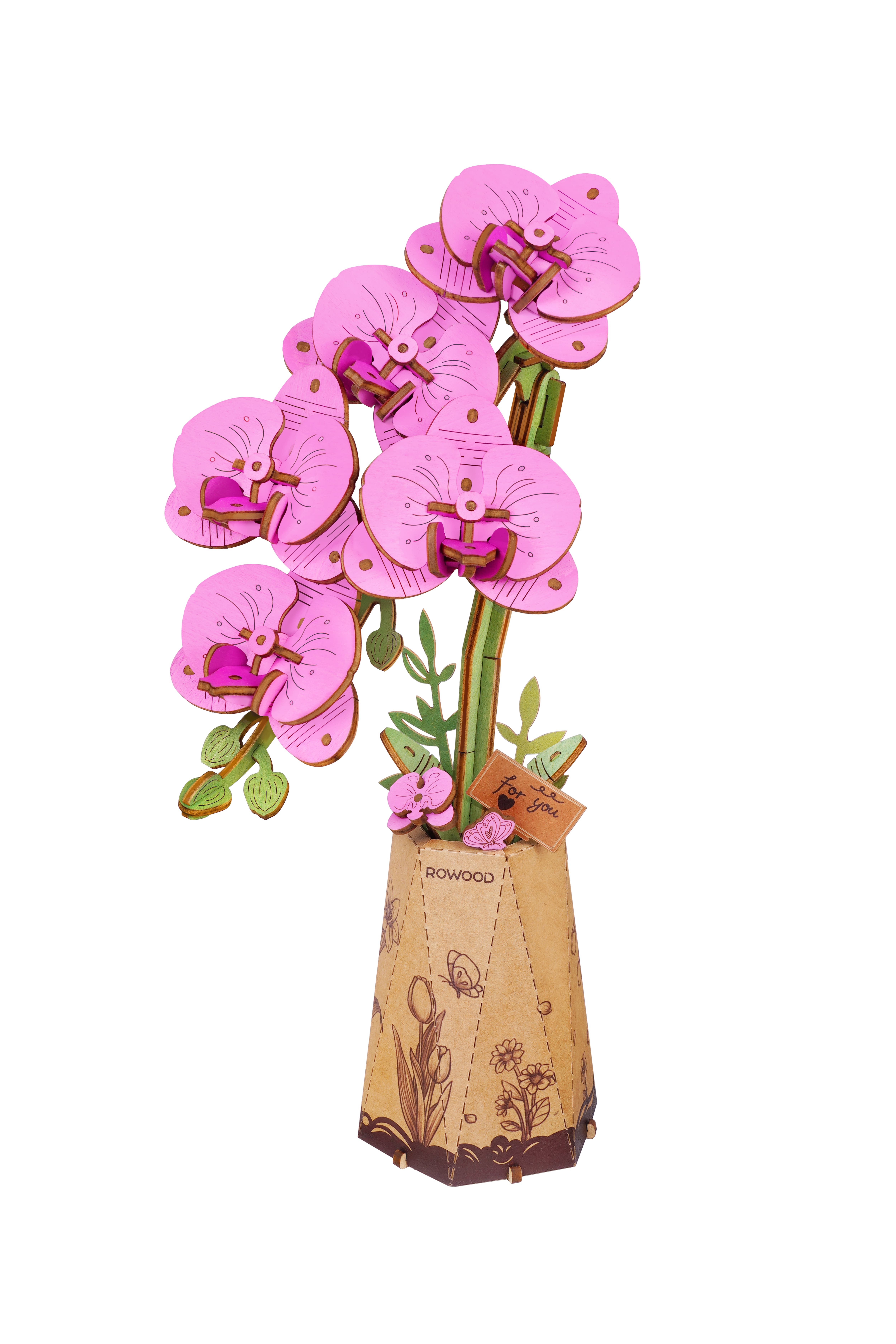 Rowood Purple Moth Orchid Wooden Bloom Craft