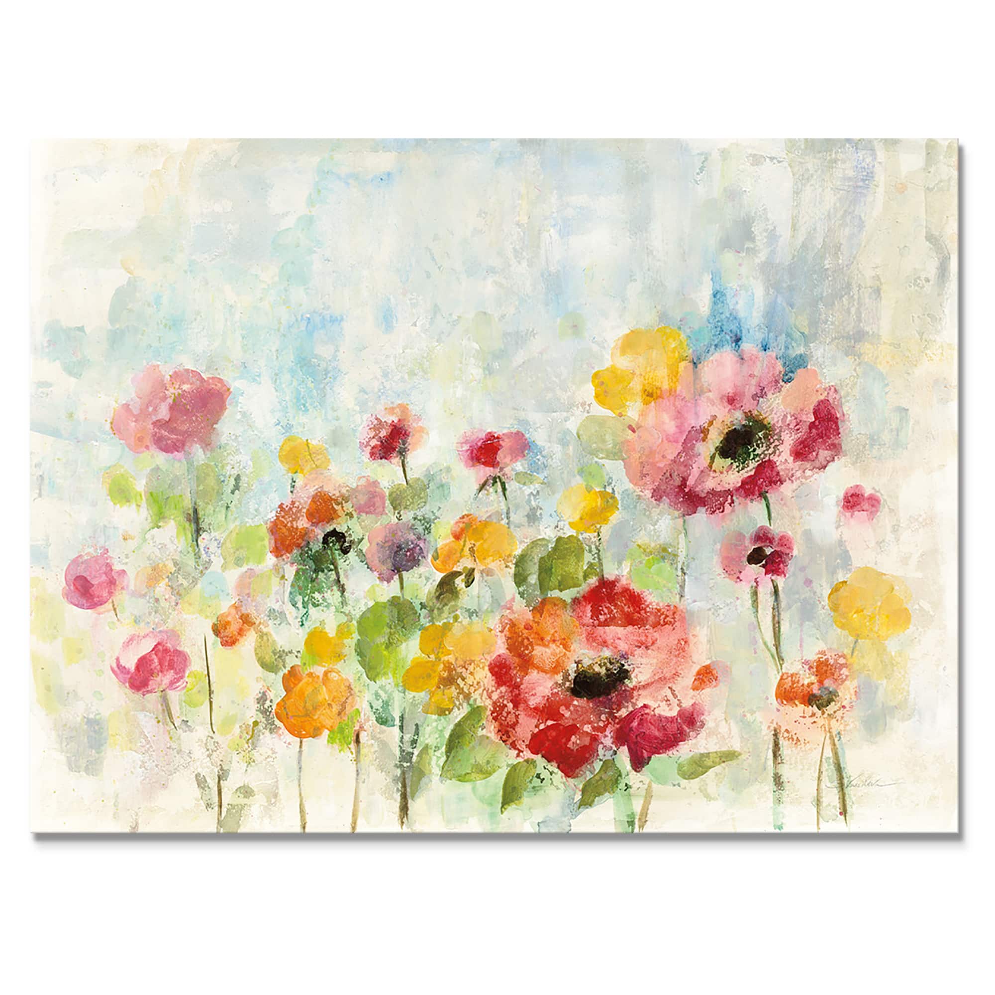 Designart - Summer Rain Floral - Cottage Canvas Wall Art