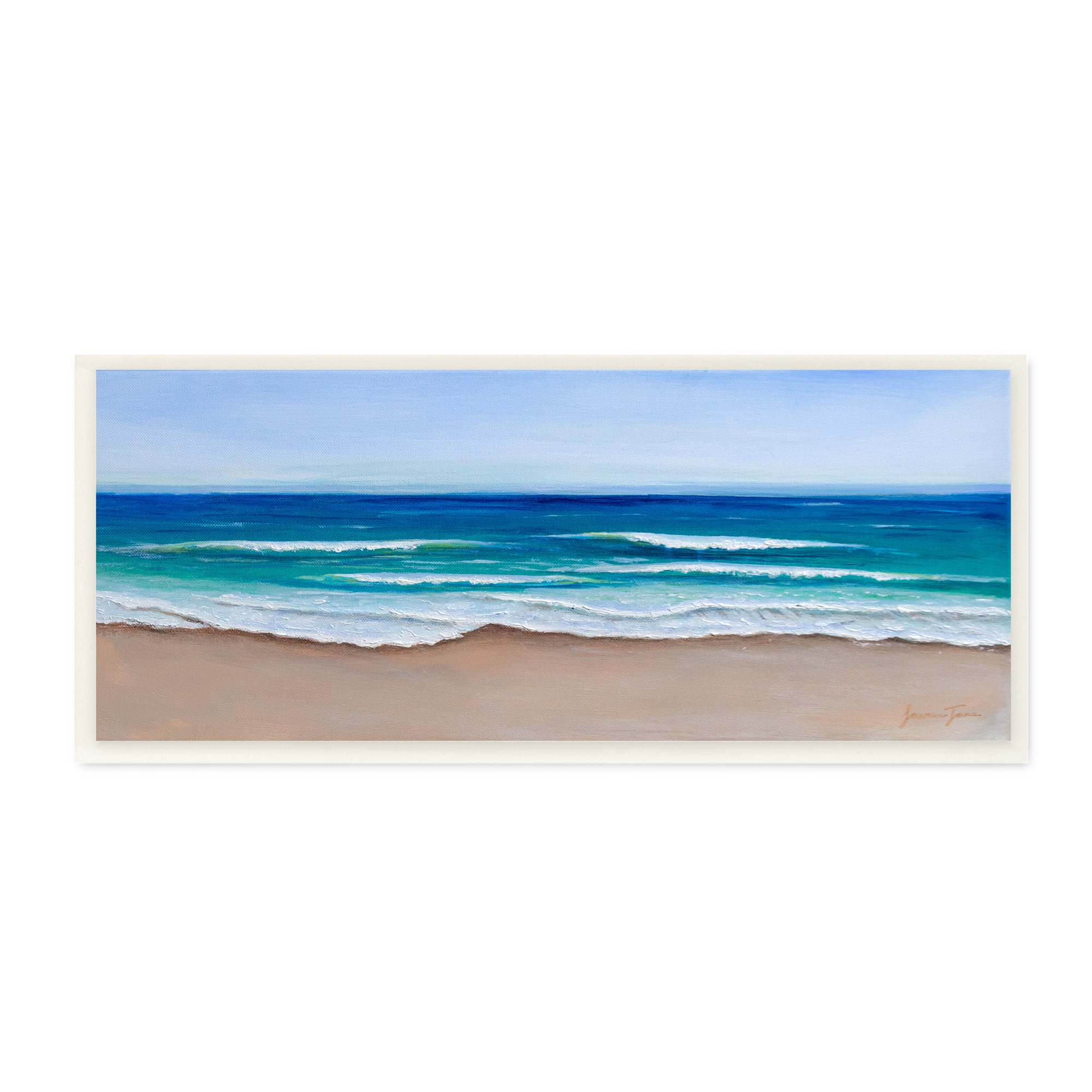 Stupell Industries Vibrant Blue Beach Coast Ocean Shoreline Panoramic Painting,7" x 17"
