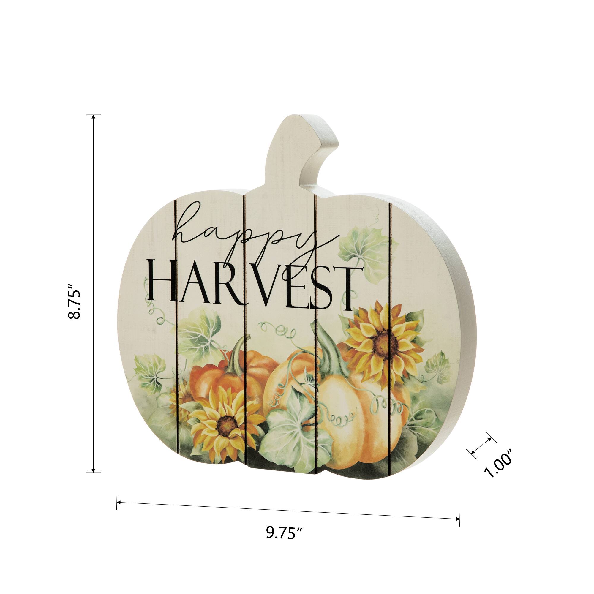 Glitzhome® 9.75" "Happy Harvest" Wooden Pumpkin Table Sign