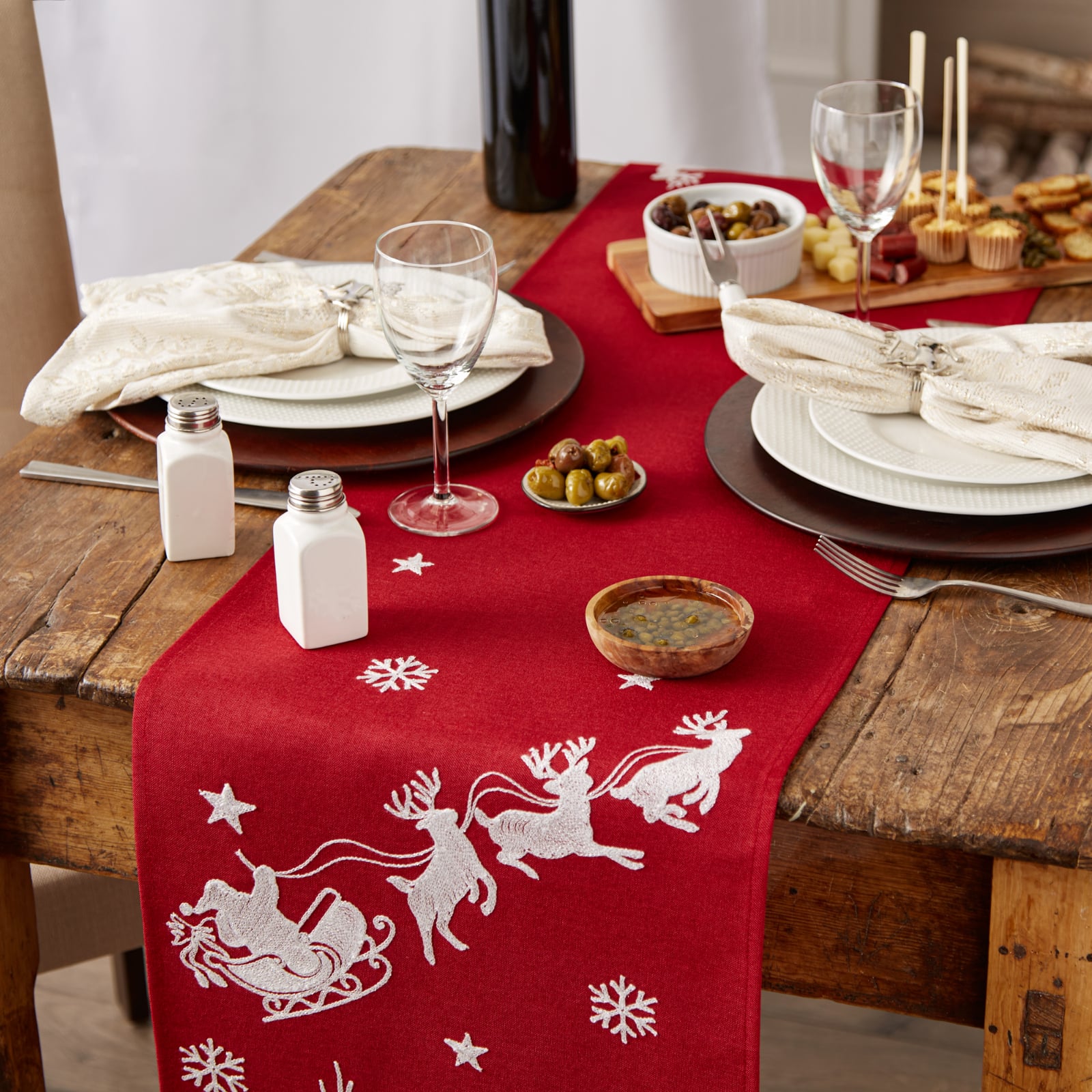 DII&#xAE; 70&#x22; Santa&#x27;s Sleigh Embroidered Table Runner