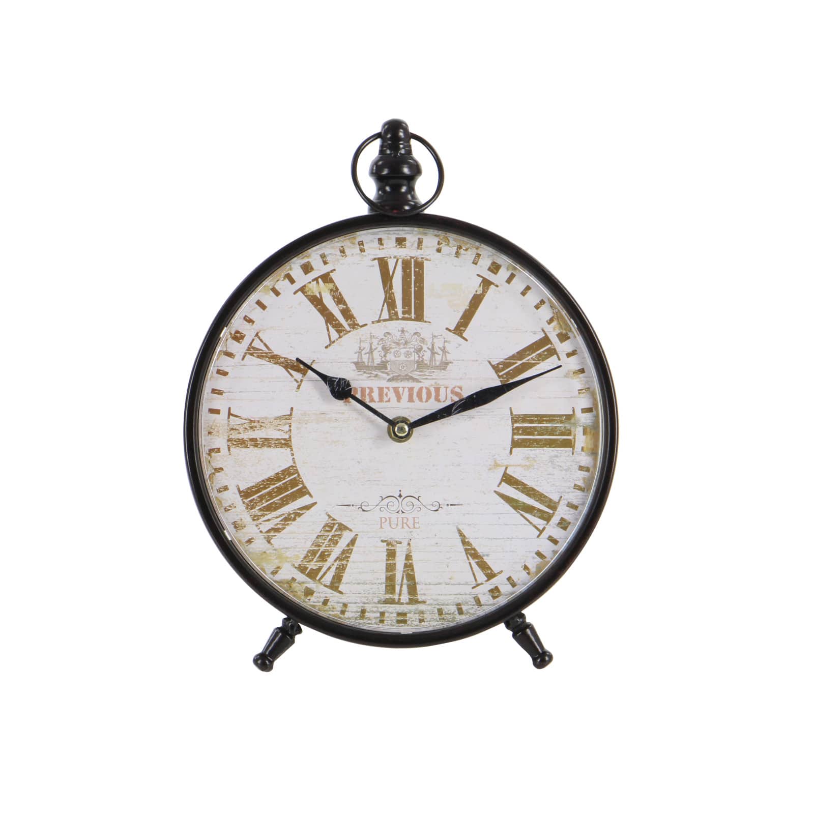 12&#x22; Wide Round Vintage Black Metal Clock Set